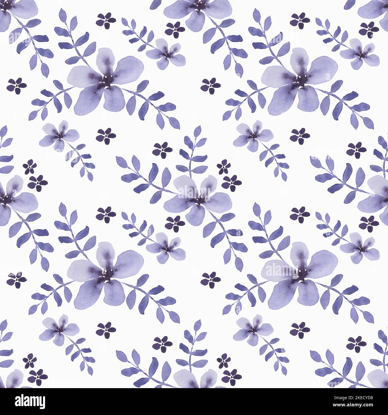 Aquarell florales Nahtloses Muster, lila auf weiß Stockfoto