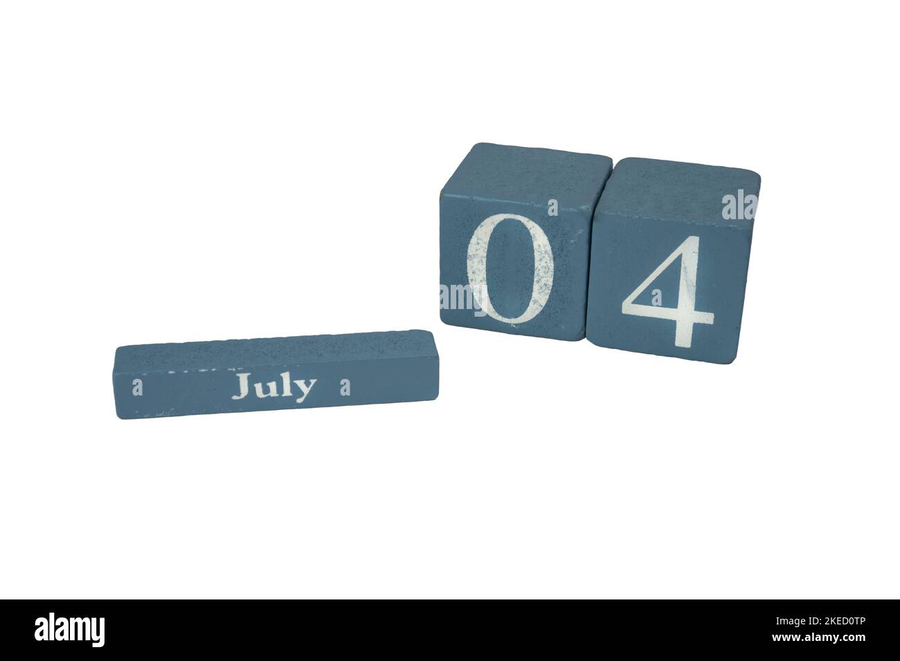 Der Kalender, der den 4.. Juli, den Unabhängigkeitstag der Vereinigten Staaten, auf einem transparenten Hintergrund anzeigt Stockfoto