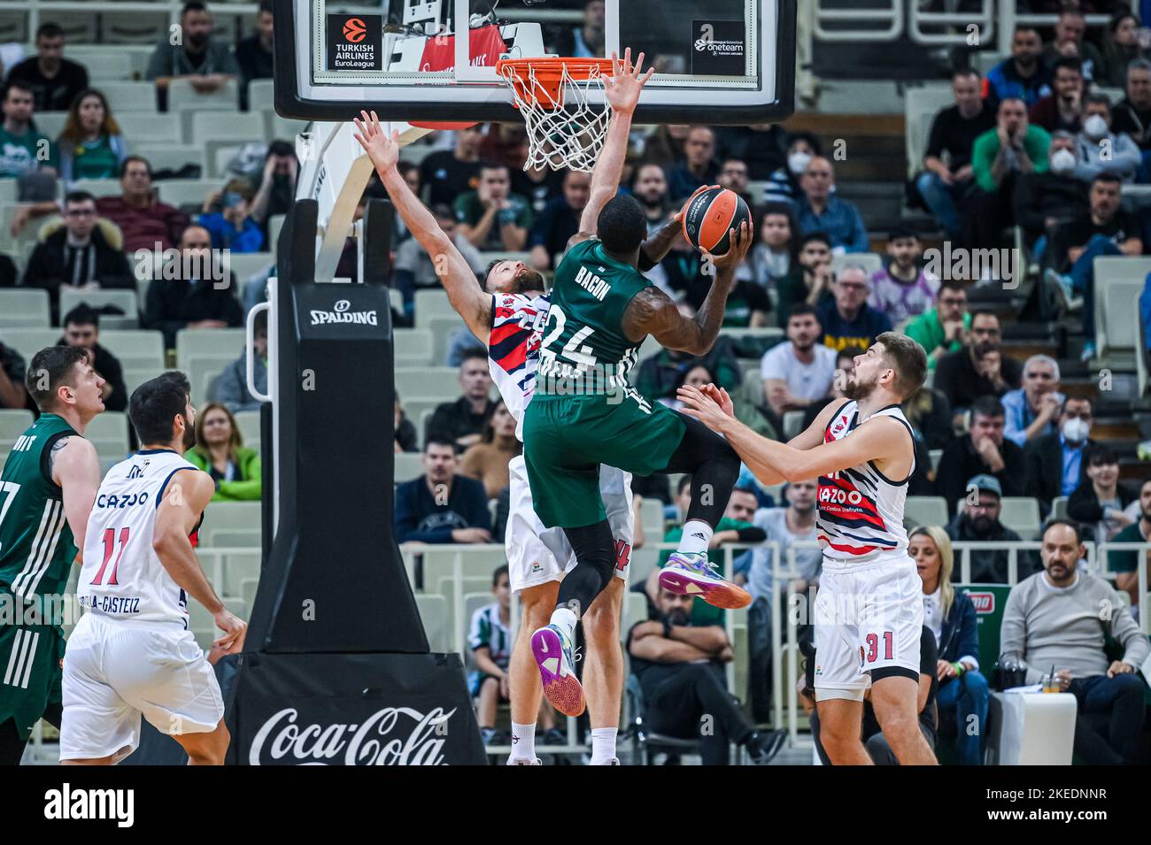 Athen, Lombardei, Griechenland. 11.. November 2022. 24 DWAYNE BACON.of Panathinaikos während der Euroleague, Runde 7, Spiel zwischen Panathinaikos Athens und Cazoo Baskonia im OAKA Stadium am 11. November 2022 in Athen, Griechenland. (Bild: © Stefanos Kyriazis/ZUMA Press Wire) Stockfoto