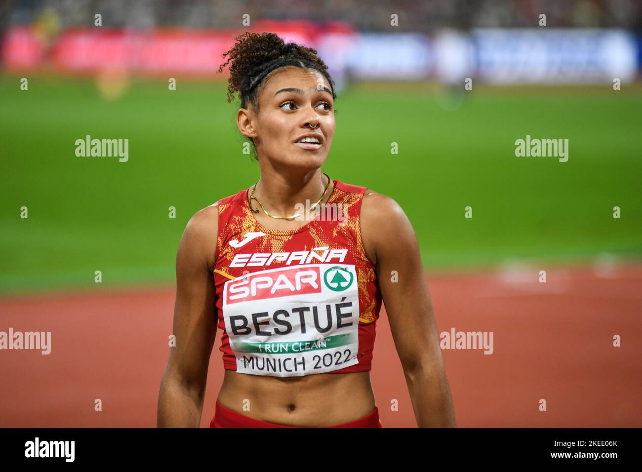 Jael Berue (Spanien). 100m Frauen Halbfinale. Europameisterschaften München 2022 Stockfoto