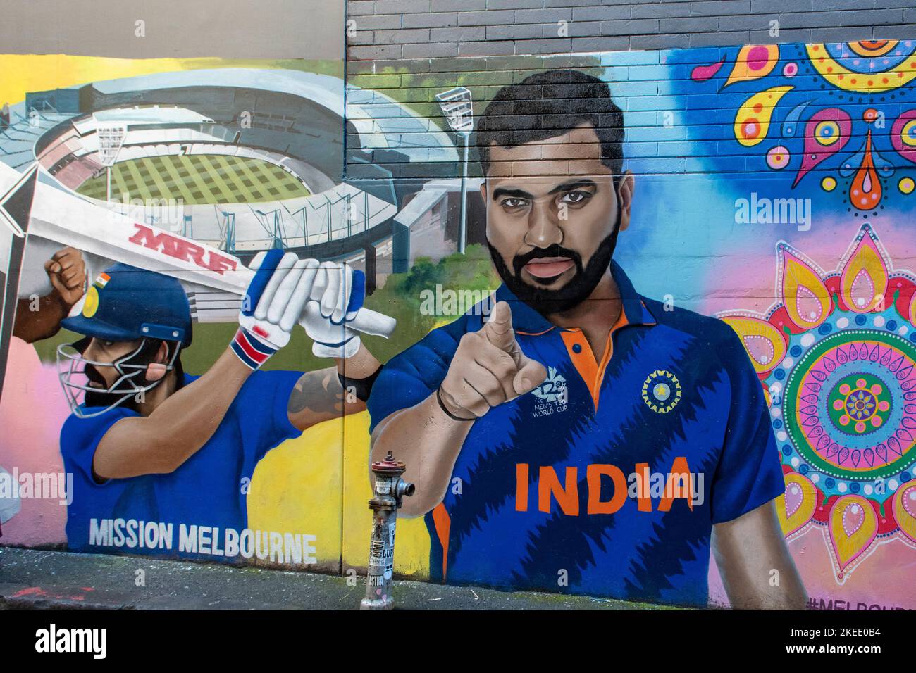 Indian Cricket Street Art, Melbourne, Victoria, Australien Stockfoto