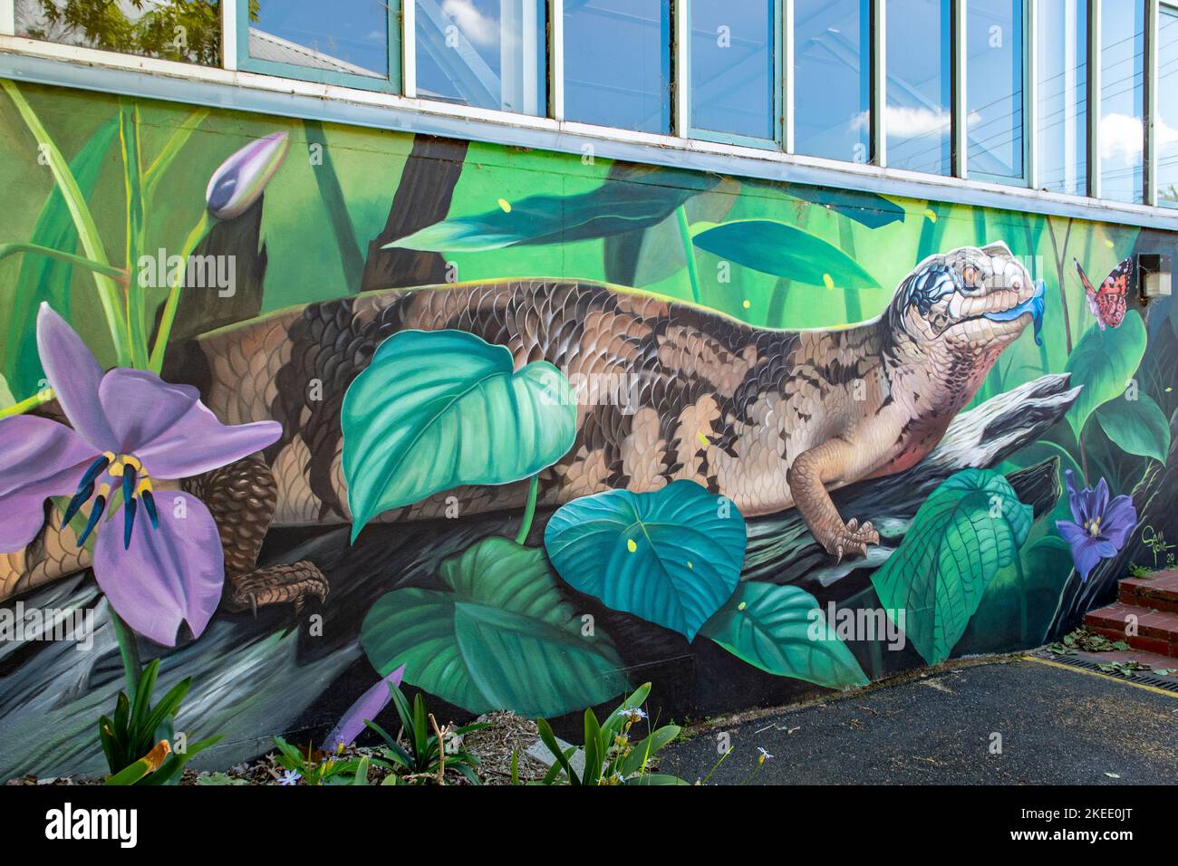 Blue-Tongued Lizard Street Art, Collingwood, Melbourne, Victoria, Australien Stockfoto