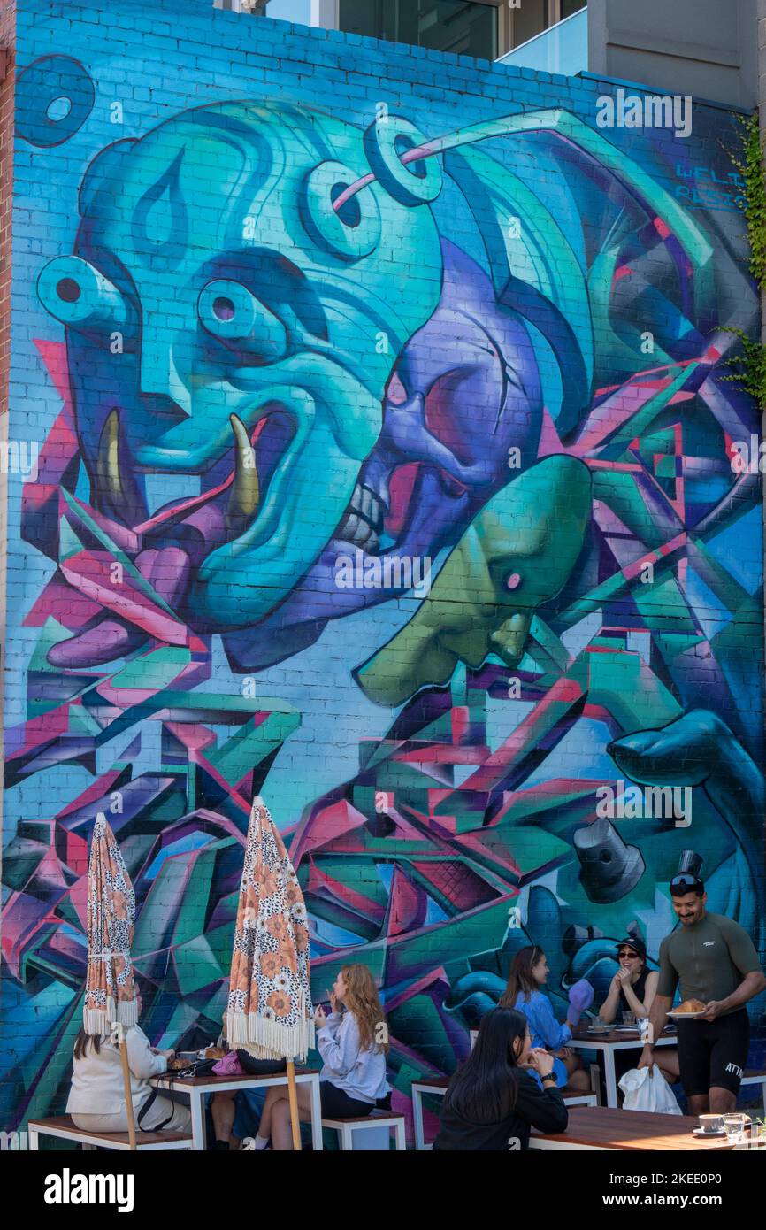 Blue Abstract Street Art, Collingwood, Melbourne, Victoria, Australien Stockfoto