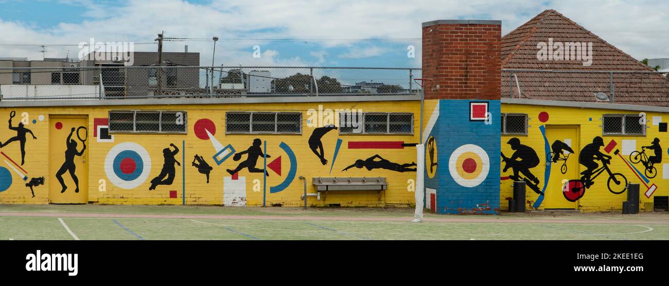 Schulsport Street Art, Preston, Melbourne, Victoria, Australien Stockfoto