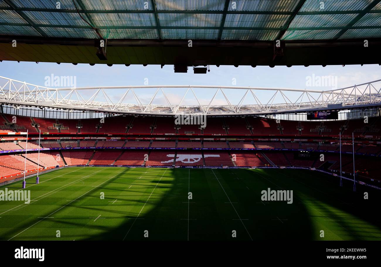 Eine Gesamtansicht des Emirates Stadium, London (Heimat von Arsenal) vor dem Halbfinalspiel England gegen Samoa, Rugby League World Cup. Bilddatum: Samstag, 12. November 2022. Stockfoto