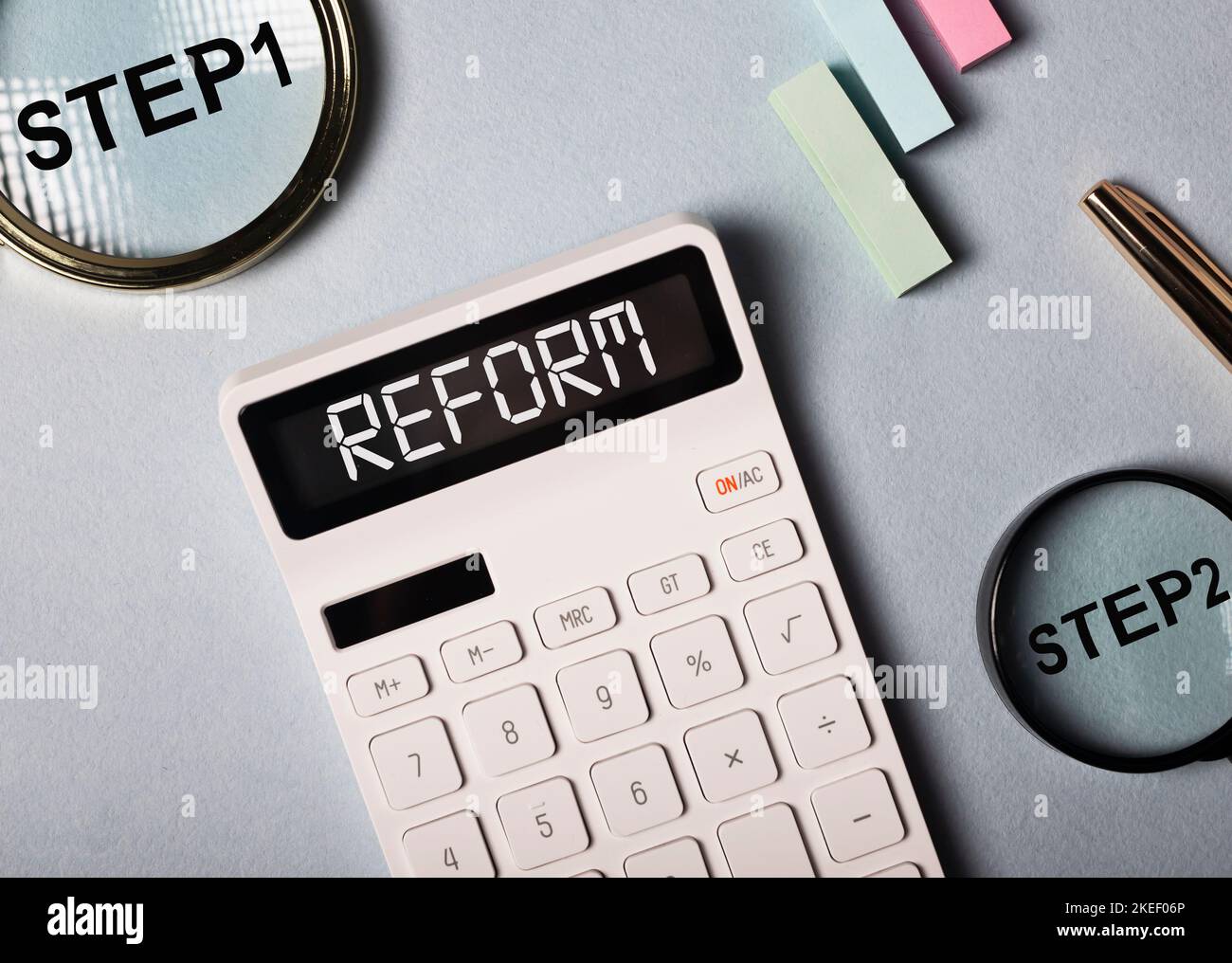 Konzept der Schritte zur Reform der Steuer- und Finanzpolitik. Stockfoto