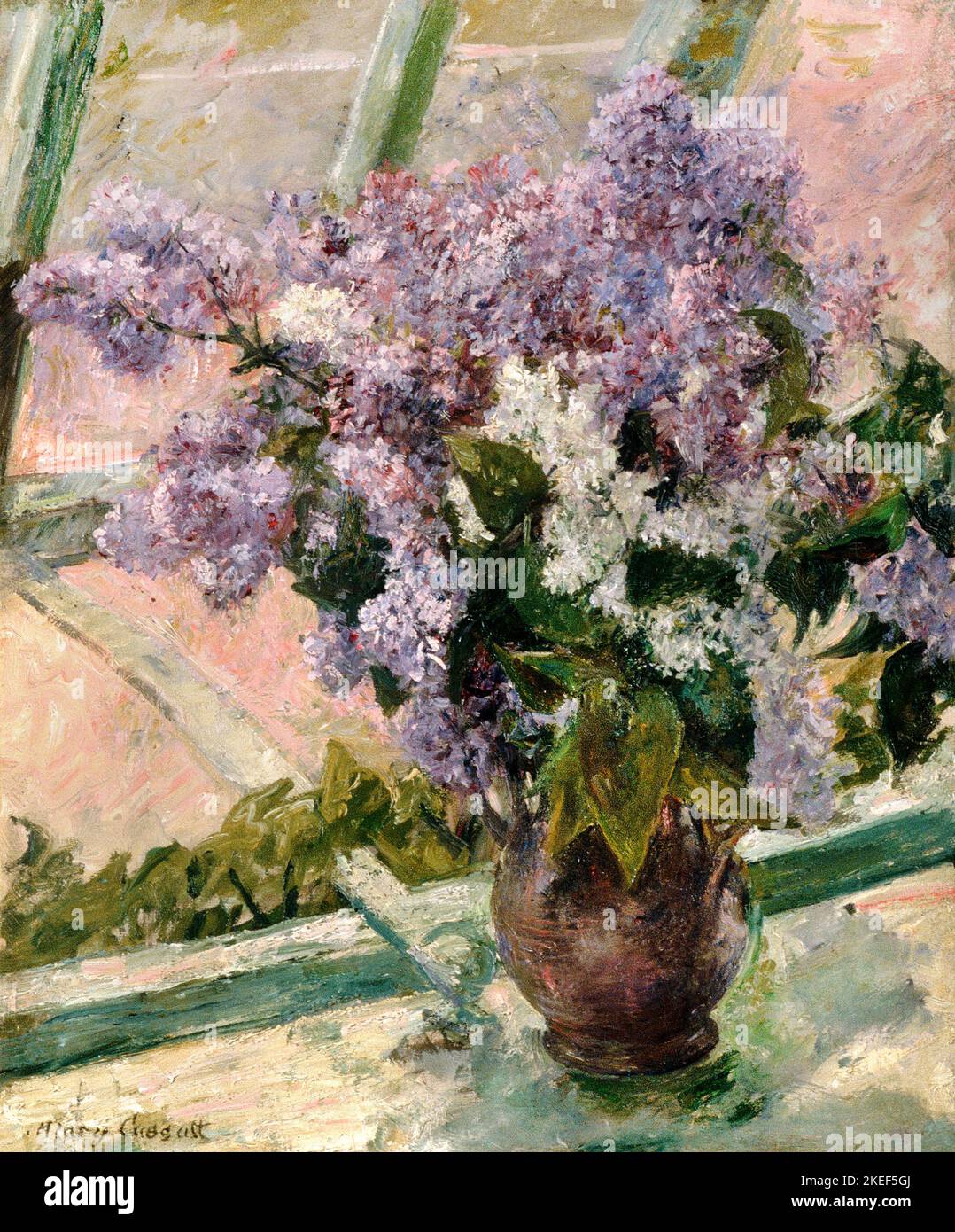 Mary Cassatt, Lilacs in a Window, um 1880-1883, Öl auf Leinwand, Metropolitan Museum of Art, New York City, USA. Stockfoto