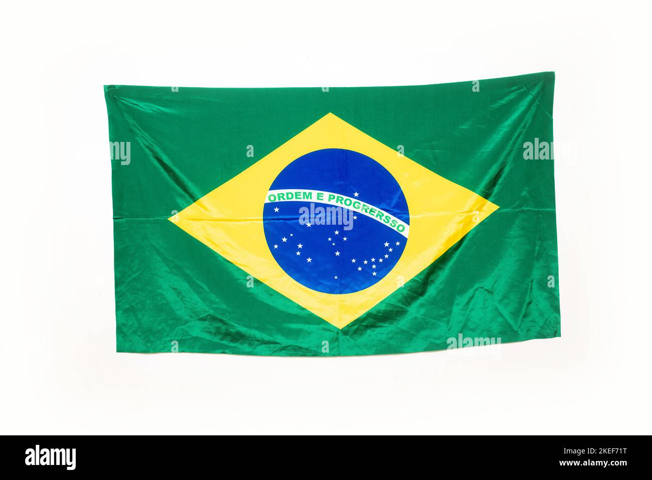 Staatsflagge Brasiliens isolierter weißer Hintergrund Stockfoto