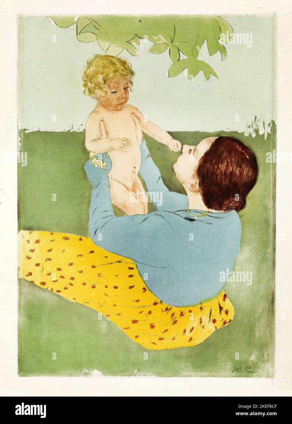 Mary Cassatt, Under the Horse-Chestnut Tree, um 1896 - 1897, Drypoint und Aquatint in Farben, Museum of Fine Arts, Houston, USA Stockfoto