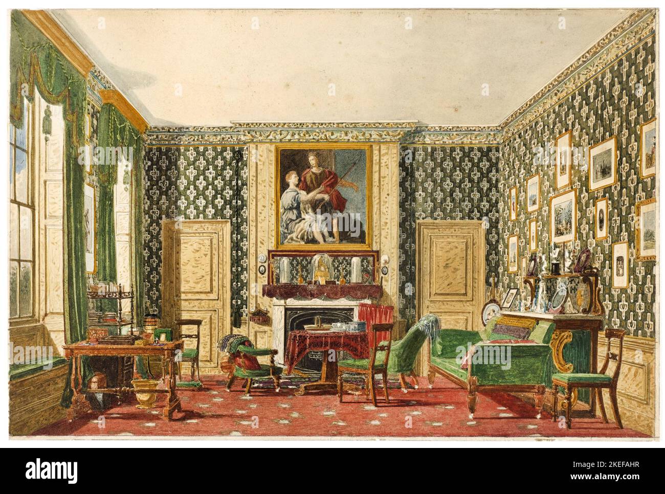 Mary Ellen Best, an Interior, ca. 1837-1840, Pinsel und Aquarell, Graphit auf cremefarbenem Wove-Papier, Cooper Hewitt, Smithsonian Design Museum, USA. Stockfoto