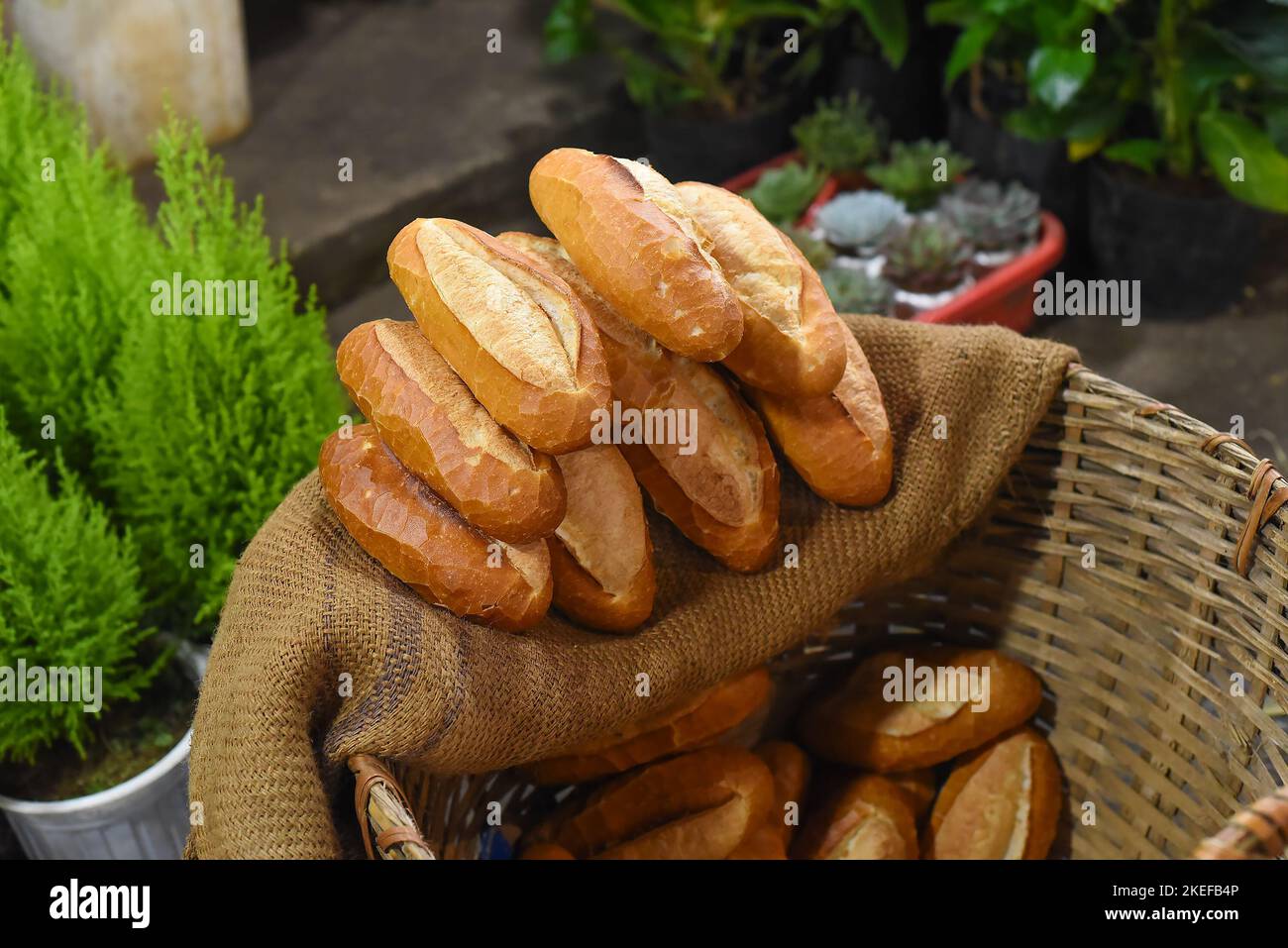 Vietnamesisches traditionelles Banh Mi Baguette auf dem Nachtmarkt in Da Lat Stockfoto