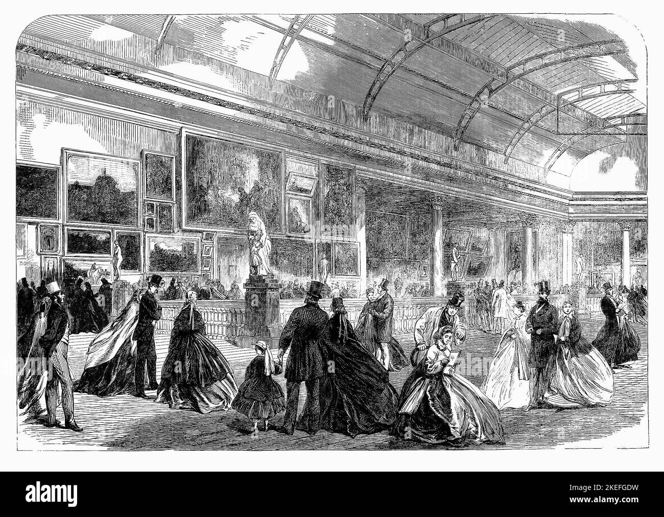 Eine Ausstellung von Kunst aus Übersee im Ausstellungszentrum, die für die zweite Dublin International Exhibition errichtet wurde, die im Sommer 1865 in Irland in den Iveagh Gardens stattfand. Stockfoto