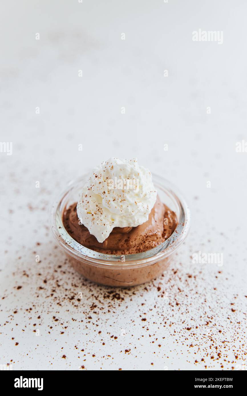 Eine Nahaufnahme eines köstlichen Schokoladenmousse Stockfoto