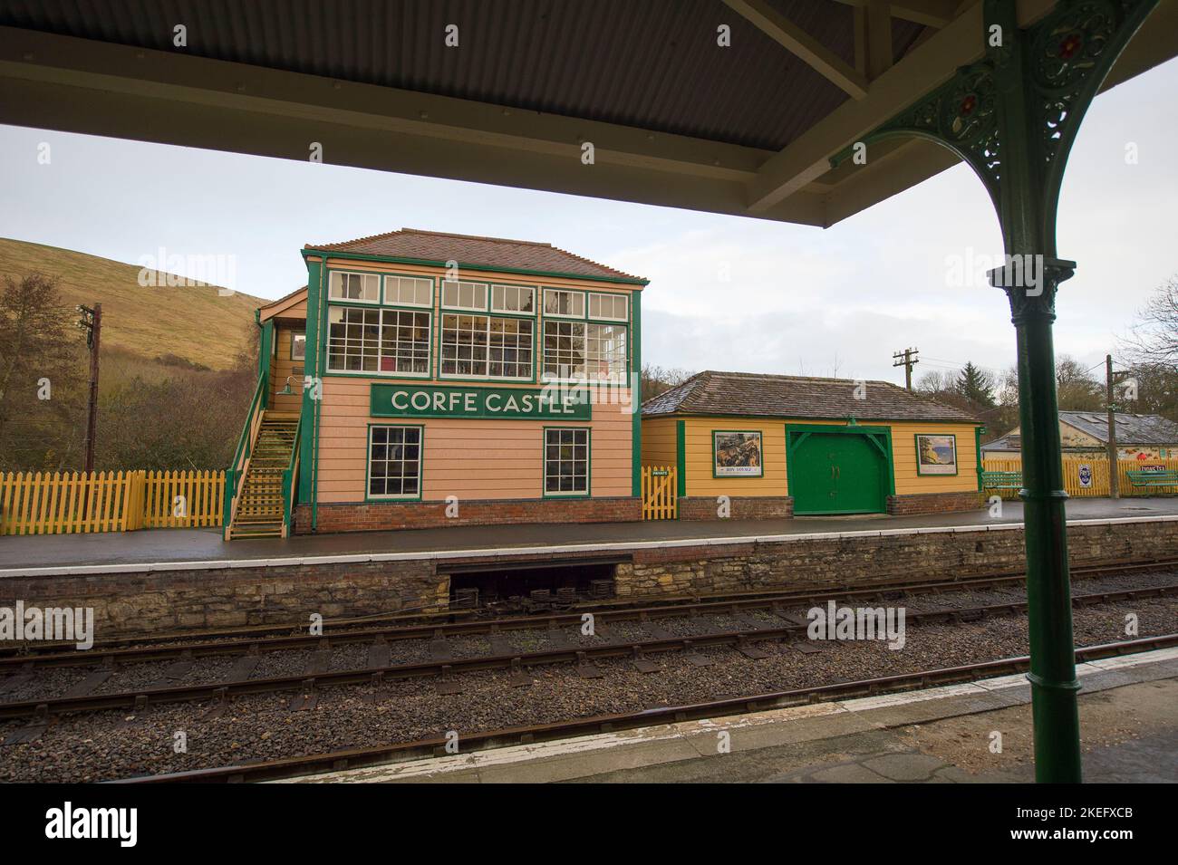 Corfe Castle Bahnhof, Dorset, Großbritannien Stockfoto