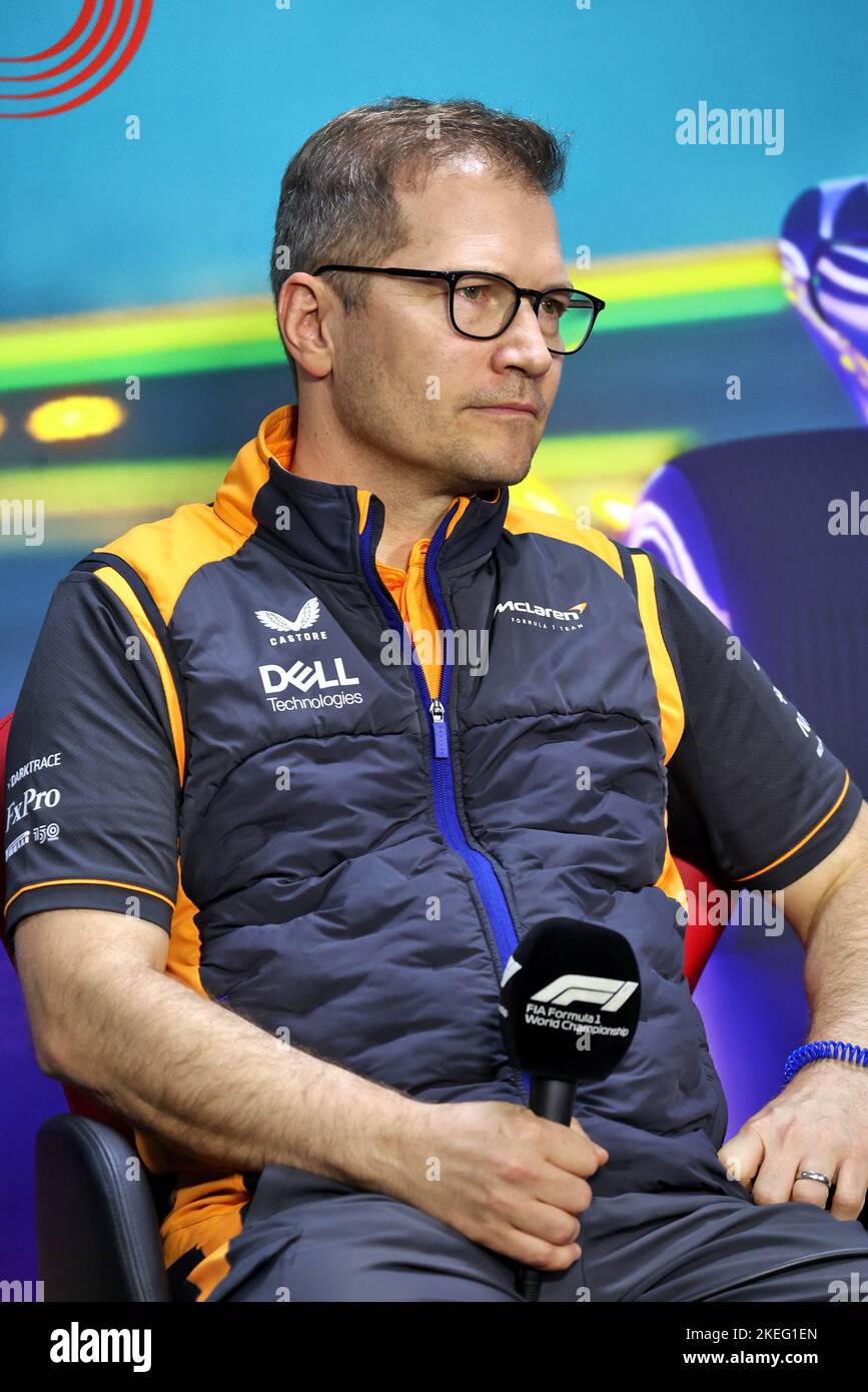 FIA Pressekonferenz mit Andreas Seidl, McLaren Managing Director, Portrait während der Formel 1 Heineken Grande Premio de São Paulo 2022, Sao Paulo Grand Prix Grand Prix 2022, 21. Lauf der FIA Formel 1 Weltmeisterschaft 2022 vom 11. Bis 13. November 2022 auf dem Interlagos Circuit, In Sao Paulo, Brasilien - Foto DPPI Stockfoto