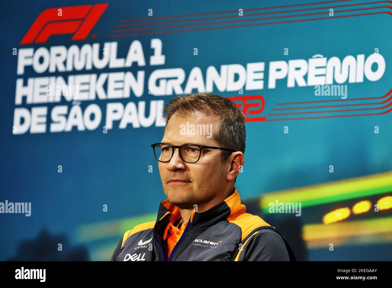 FIA Pressekonferenz mit Andreas Seidl, McLaren Managing Director, Portrait während der Formel 1 Heineken Grande Premio de SÃ£o Paulo 2022, Sao Paulo Grand Prix Grand Prix 2022, 21. Lauf der FIA Formel 1 Weltmeisterschaft 2022 vom 11. Bis 13. November 2022 auf dem Interlagos Circuit, In Sao Paulo, Brasilien - Foto: Dppi/DPPI/LiveMedia Stockfoto