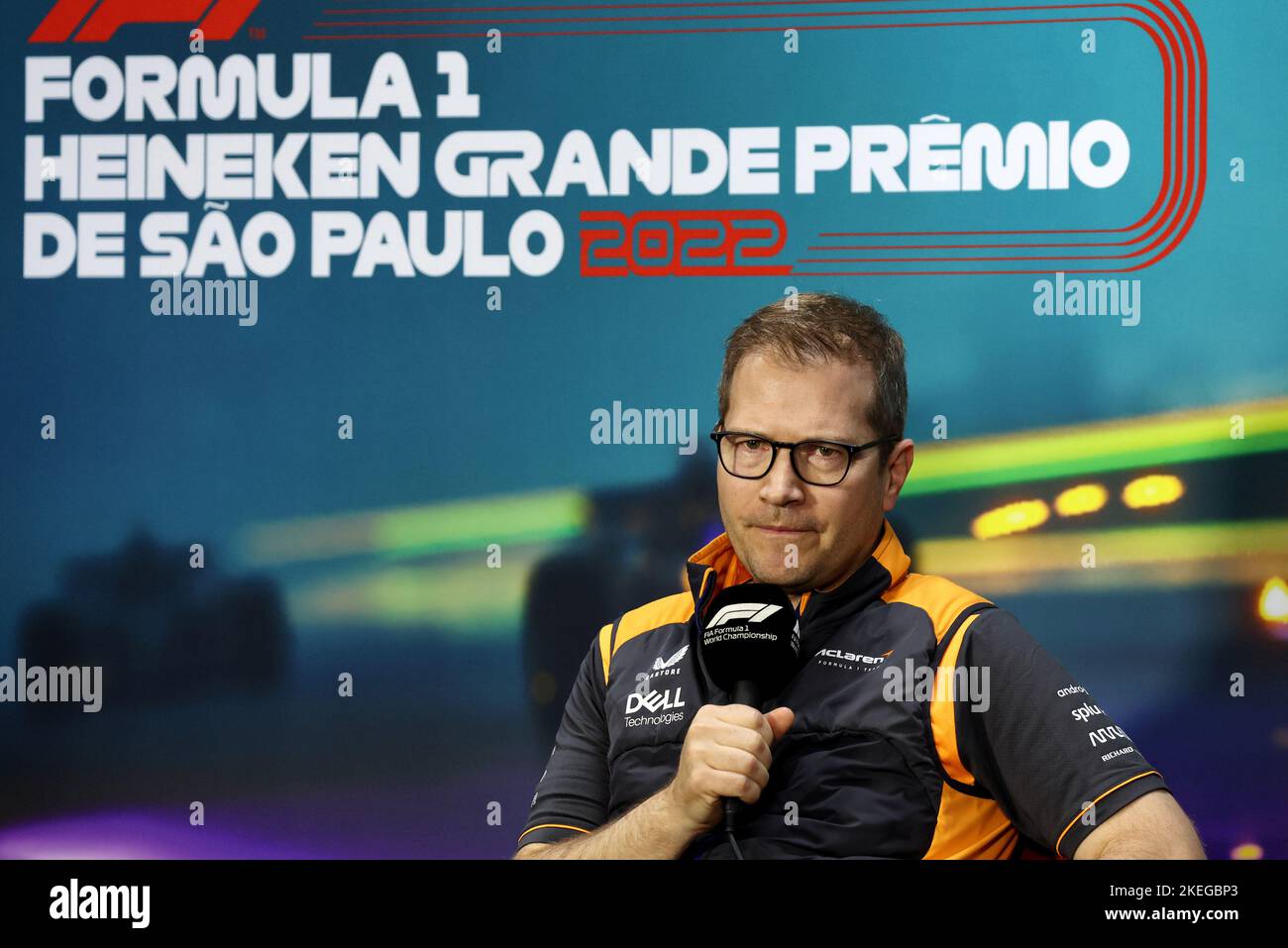 FIA Pressekonferenz mit Andreas Seidl, McLaren Managing Director, Portrait während der Formel 1 Heineken Grande Premio de SÃ£o Paulo 2022, Sao Paulo Grand Prix Grand Prix 2022, 21. Lauf der FIA Formel 1 Weltmeisterschaft 2022 vom 11. Bis 13. November 2022 auf dem Interlagos Circuit, In Sao Paulo, Brasilien - Foto: Dppi/DPPI/LiveMedia Stockfoto