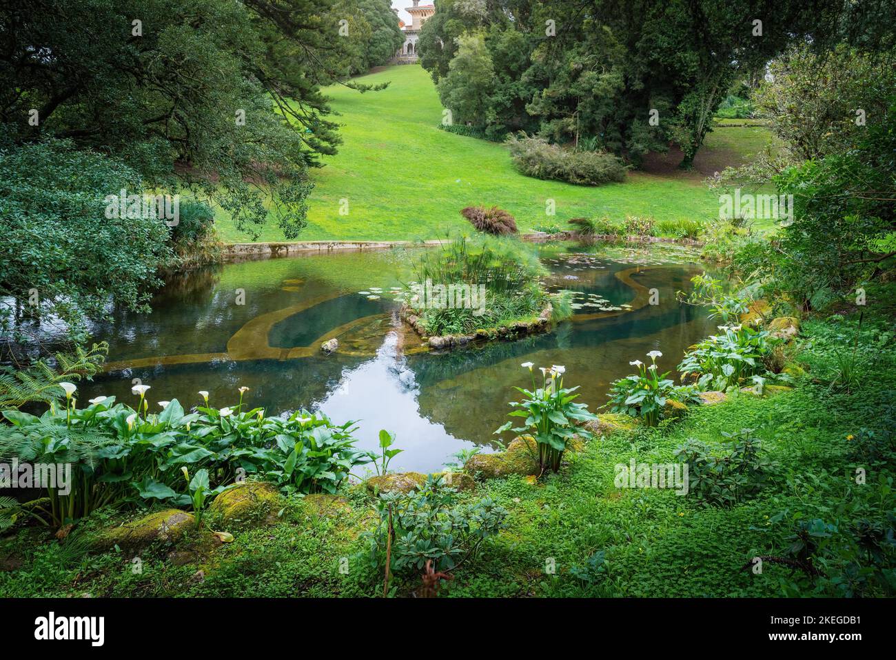 Ziersee im Park und Palast von Monserrate - Sintra, Portugal Stockfoto