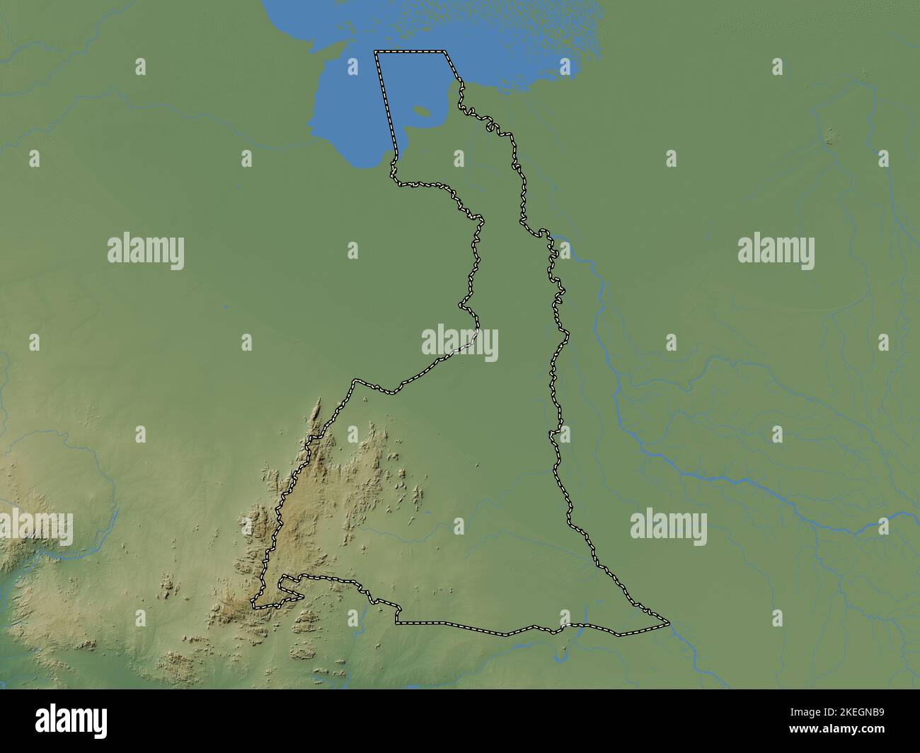 Extreme-Nord, Region Kamerun. Farbige Höhenkarte mit Seen und Flüssen Stockfoto