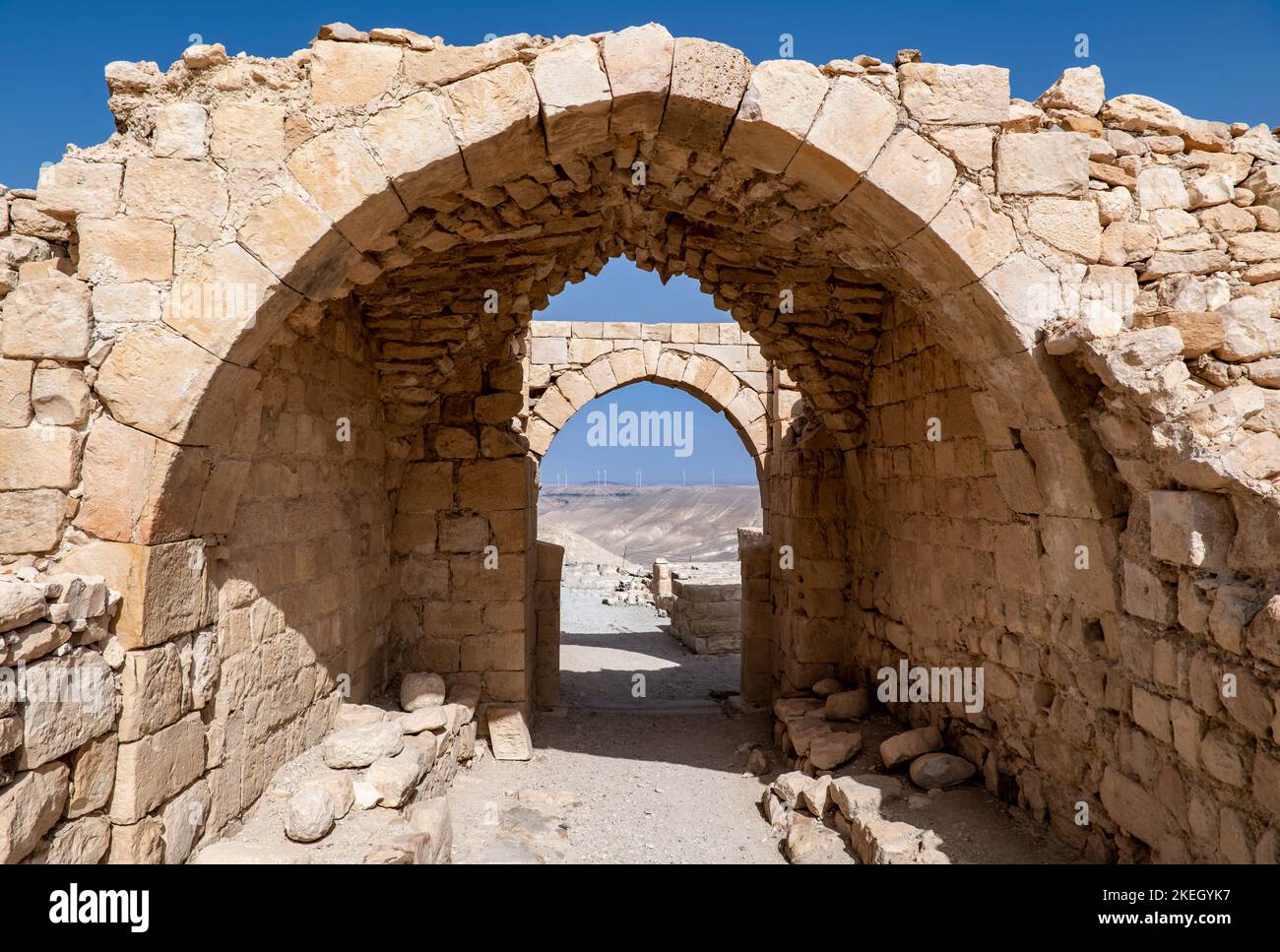Bogeneingang zum Shobak Crusader Castle aus dem 12.. Jahrhundert im Süden Jordaniens Stockfoto