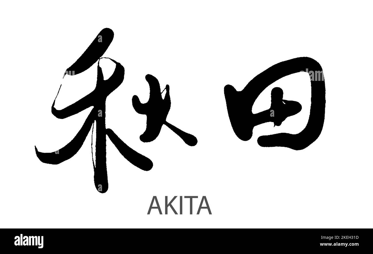 Japanische Kalligraphie Wort von Akita, 3D Rendering Stockfoto
