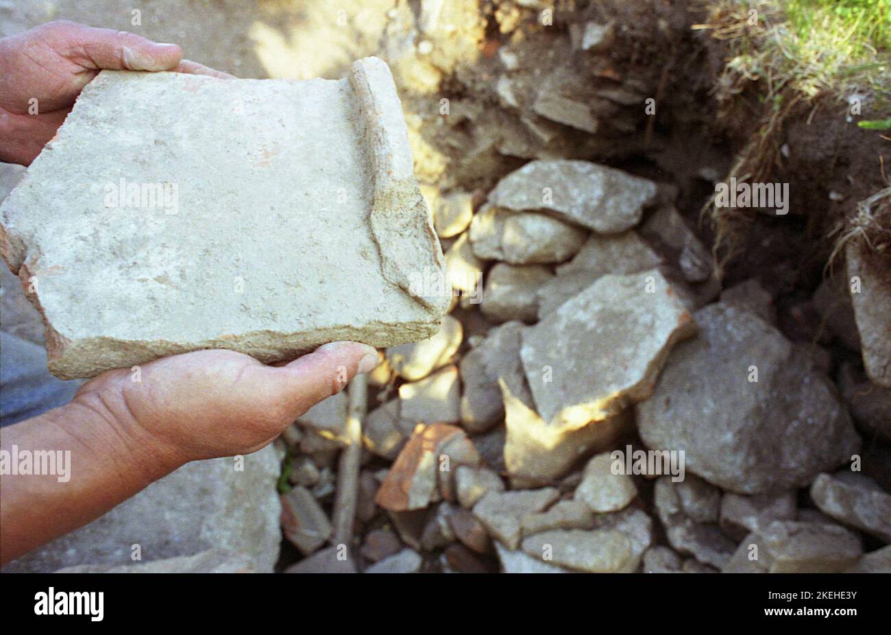 Hunedoara County, Rumänien, 2000. Auf der Suche nach den goldenen Münzen des alten Daziens gruben illegale Schatzsucher an verschiedenen Orten im Gradistei-Tal und zerstörten potenzielle archäologische Stätten. Stockfoto