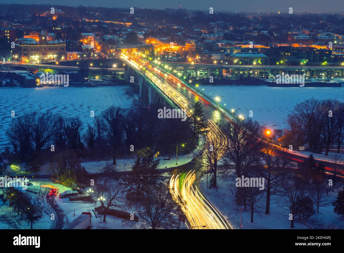 Key Bridge in Washington DC am Winter Dawn Stockfoto
