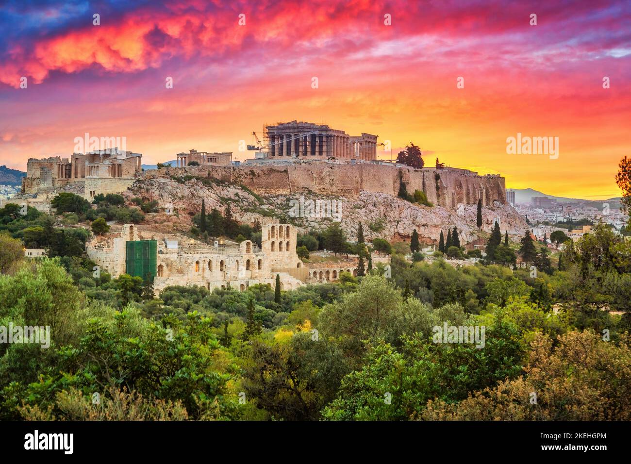 Parthenon, Akropolis von Athen bei Sonnenaufgang Stockfoto