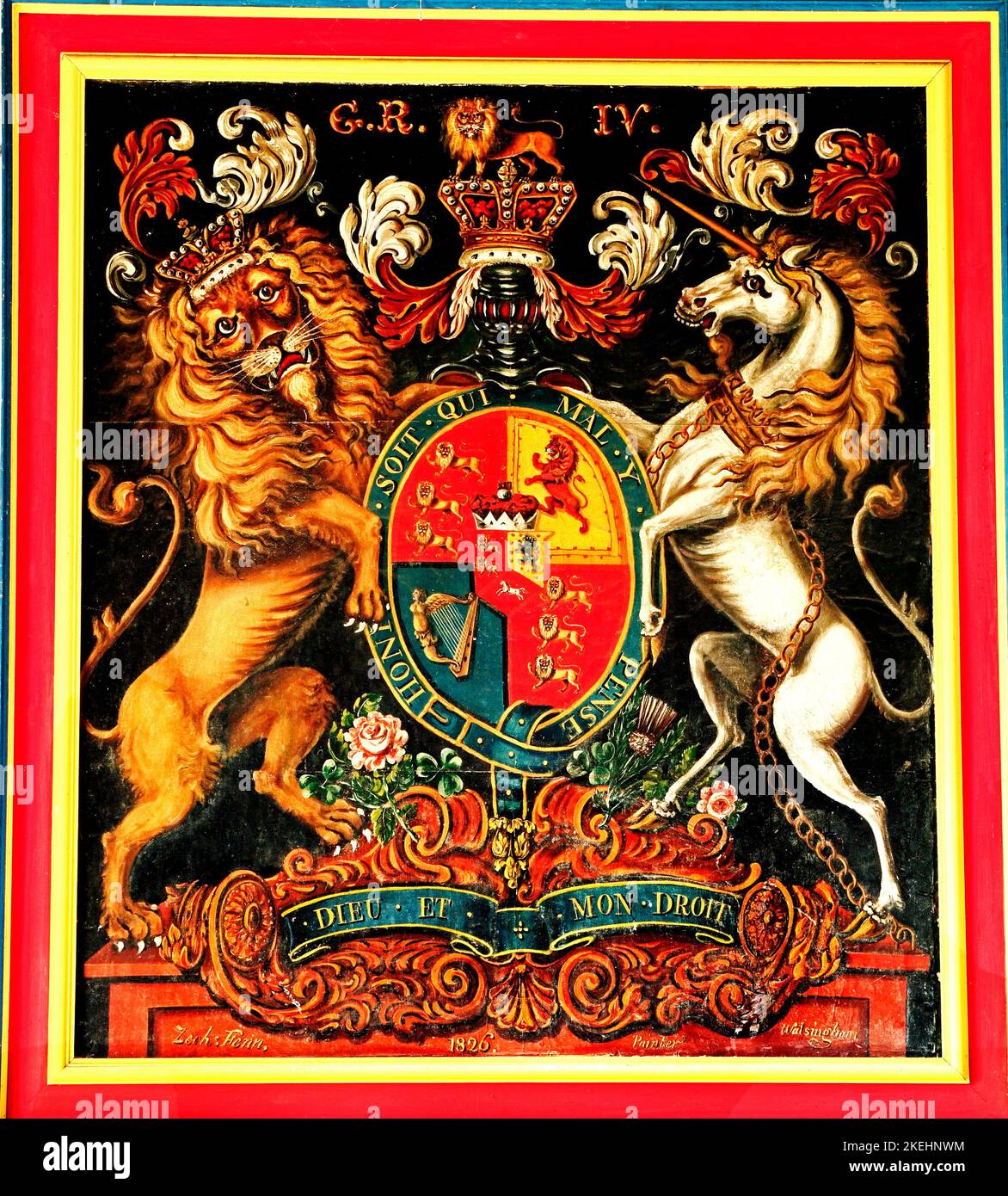 Royal Arms of King George 4., 1826, Burnham Norton Church, Norfolk, England, VEREINIGTES KÖNIGREICH Stockfoto