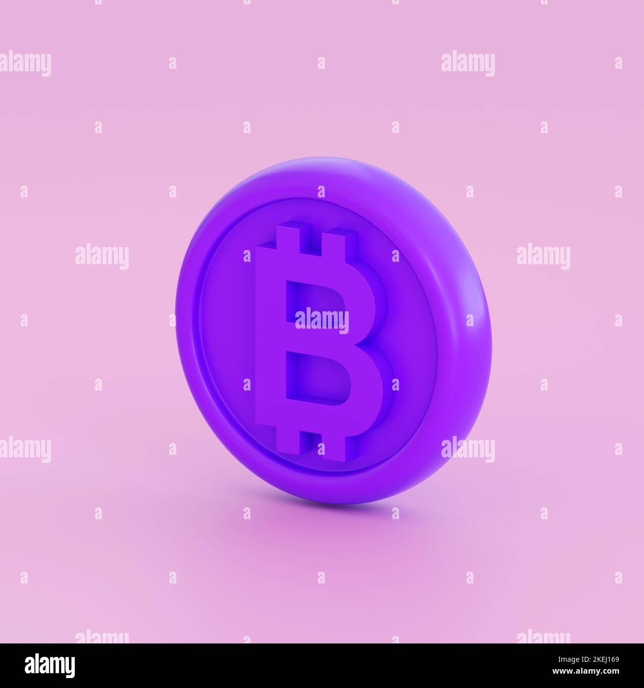 3D violette Münze mit Bitcoin-Zeichen. Investitionen, Geldwachstum, Bankwesen, Zahlungsverkehr, Geschäfts- und Finanzkonzept. Realistisches 3D-Rendering in hoher Qualität Stockfoto