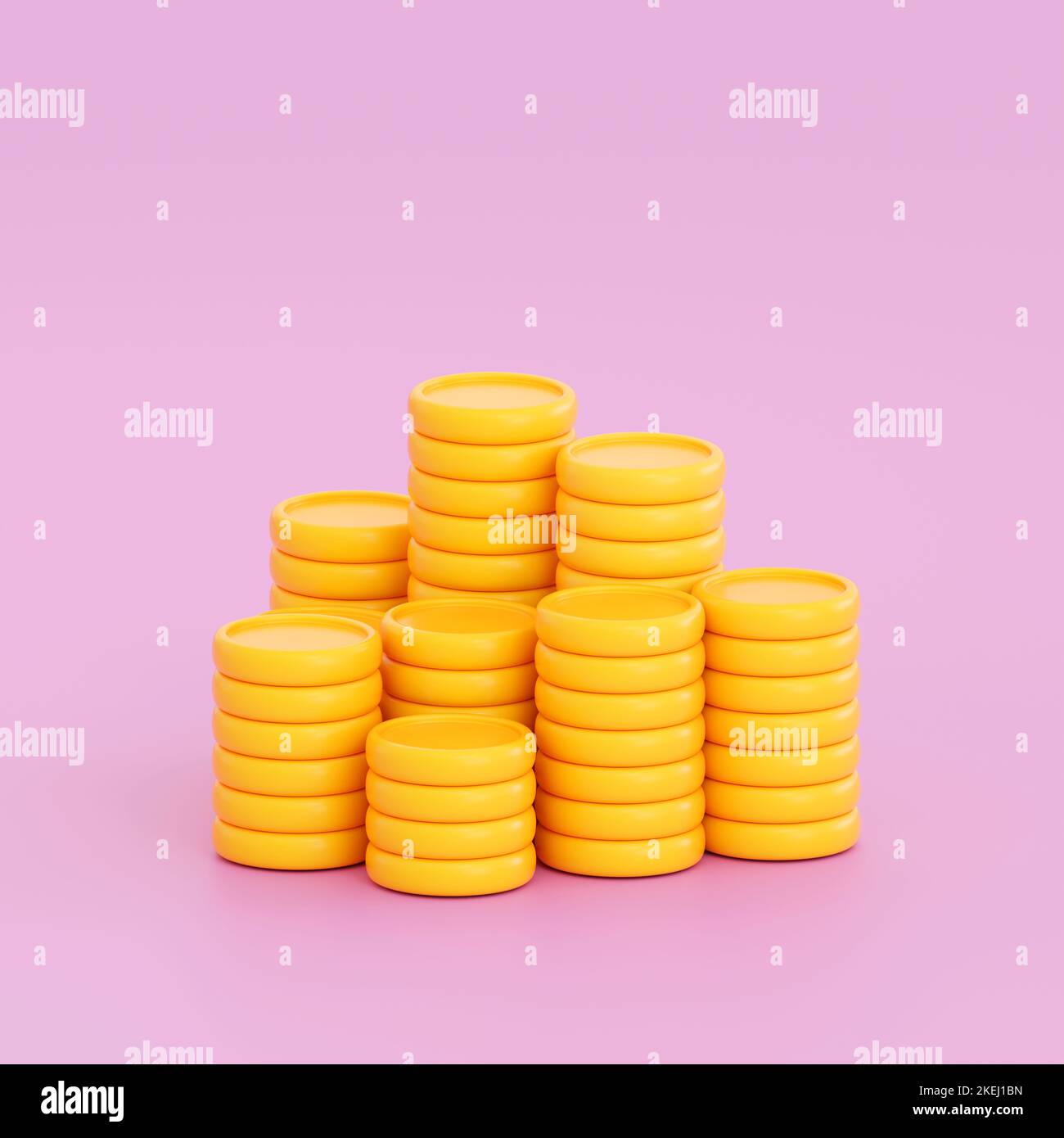 3D Goldmünzstapel. Investitionen, Geldwachstum, Bankwesen, Zahlungsverkehr, Geschäfts- und Finanzkonzept. Realistisches 3D-Rendering in hoher Qualität Stockfoto