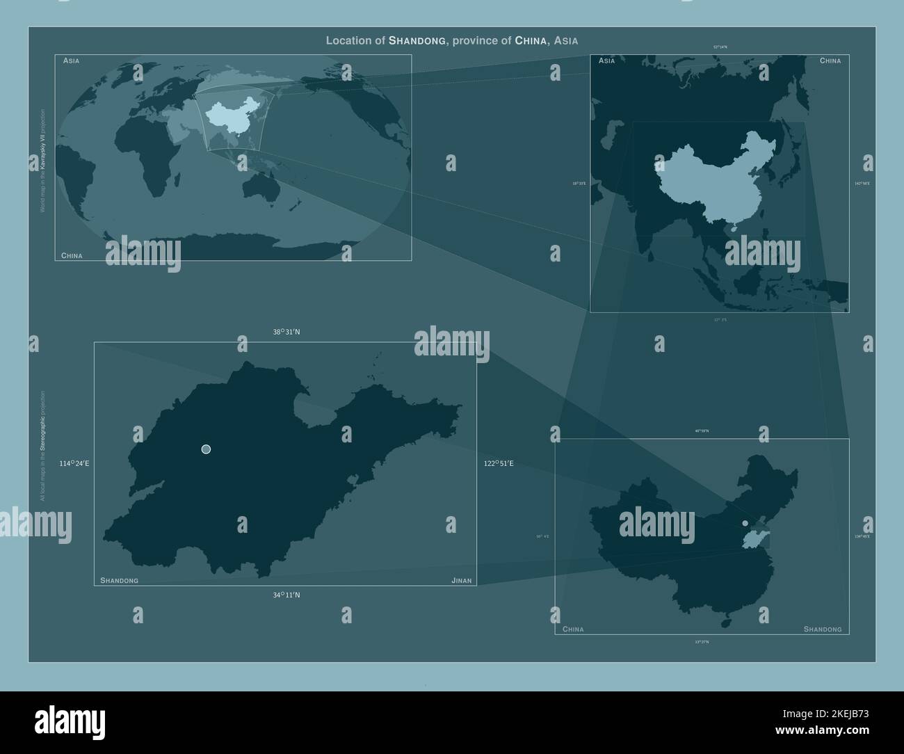 Shandong, Provinz China. Diagramm, das die Position der Region auf