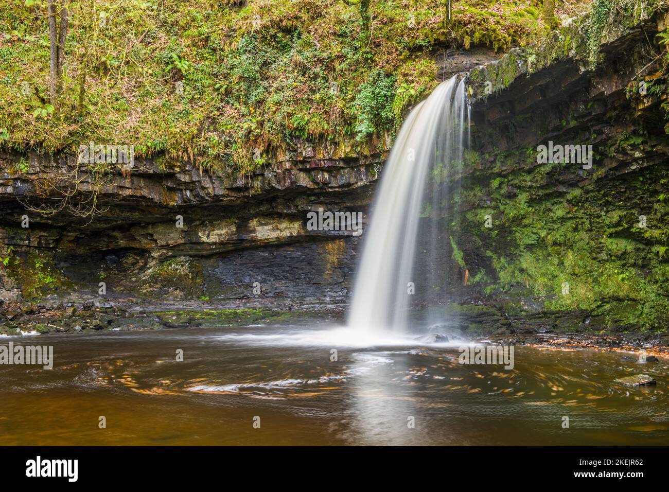 Die Lady Falls oder Scwd Gwladys, wie sie besser bekannt sind, auf dem Fluss Pyrddin, Vale of Neath Stockfoto