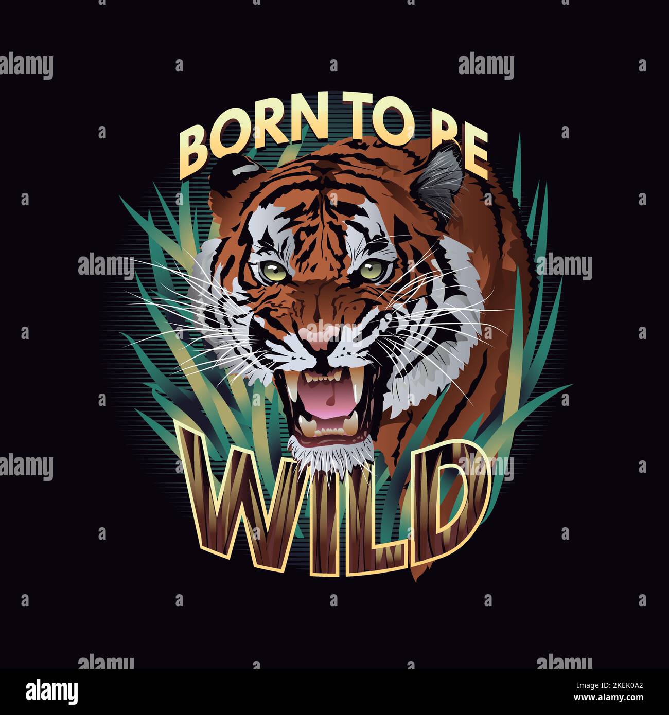 Wütendes Gesicht des Tigers. Das Grinsen eines Tigers. Detaillierte Zeichnung eines Tigers. Das Symbol des neuen 2022. Vektordarstellung auf weißem Hintergrund isoliert. Stock Vektor