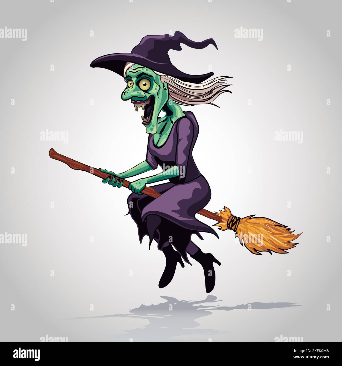 Hexe fliegt auf einem Broomstick. halloween-Cartoon. Stock Vektor