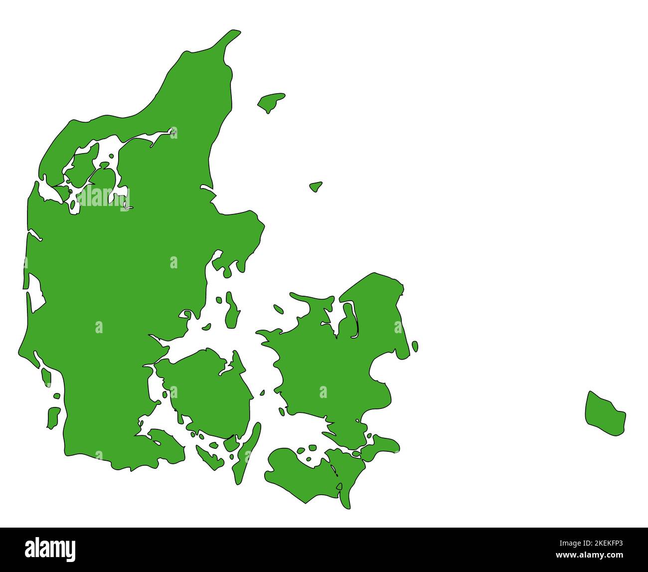 Karte von Dänemark mit grüner Farbe gefüllt Stockfoto