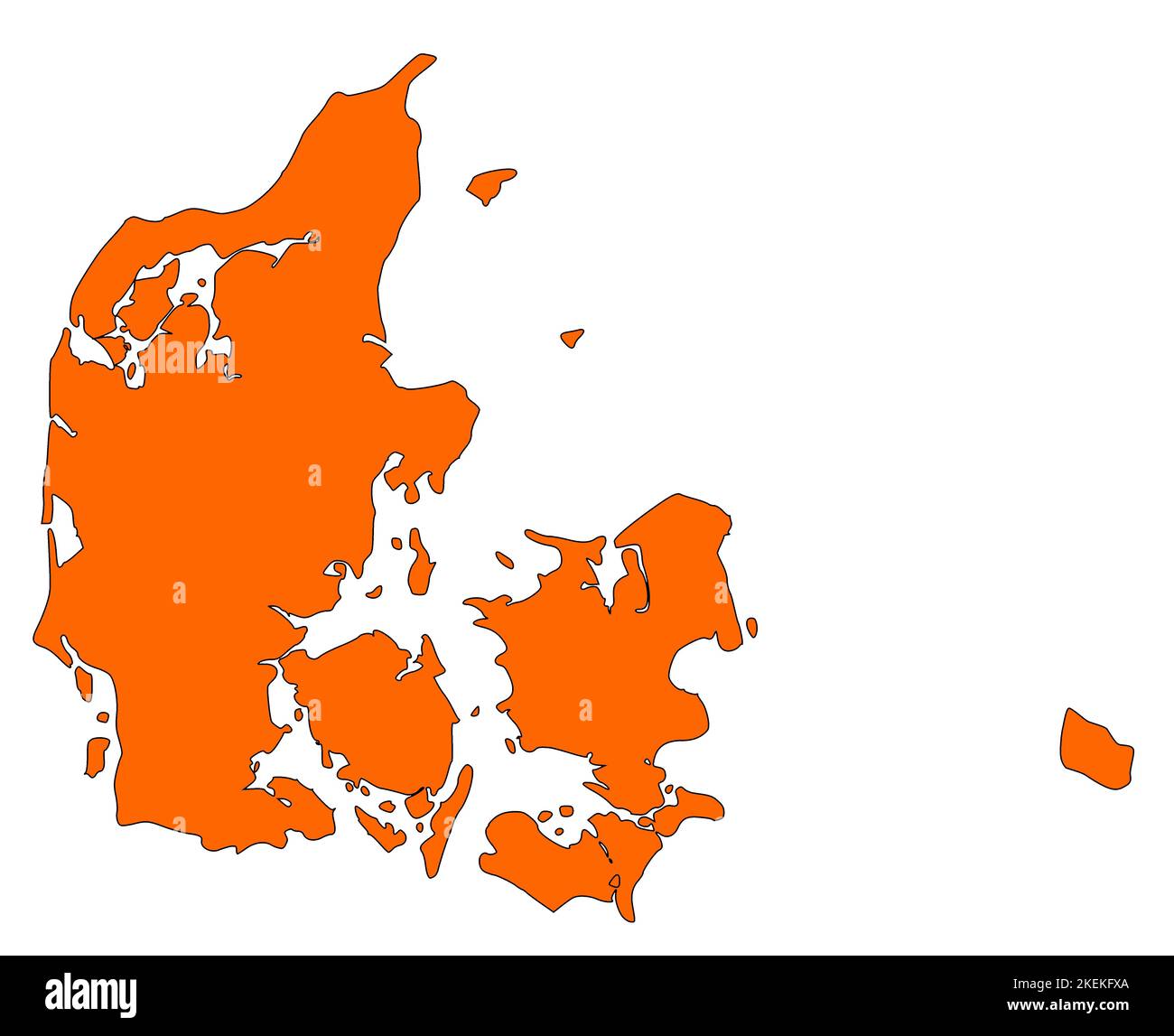 Karte von Dänemark gefüllt mit oranger Farbe Stockfoto