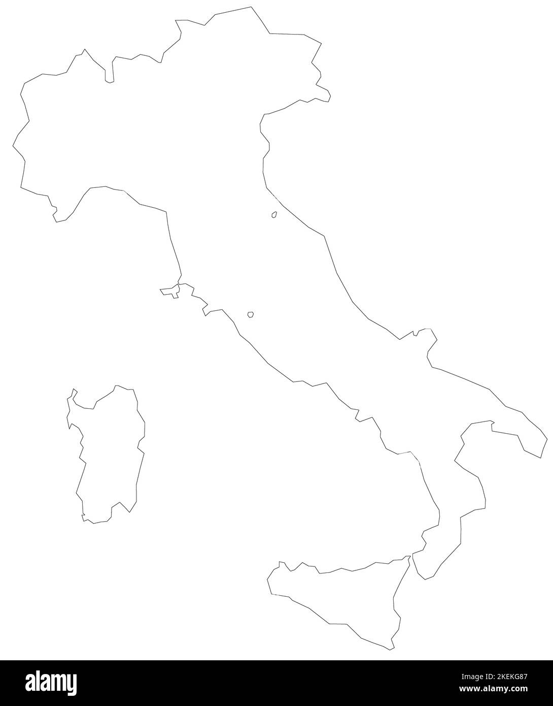 Karte von Italien mit weißer Farbe gefüllt Stockfoto