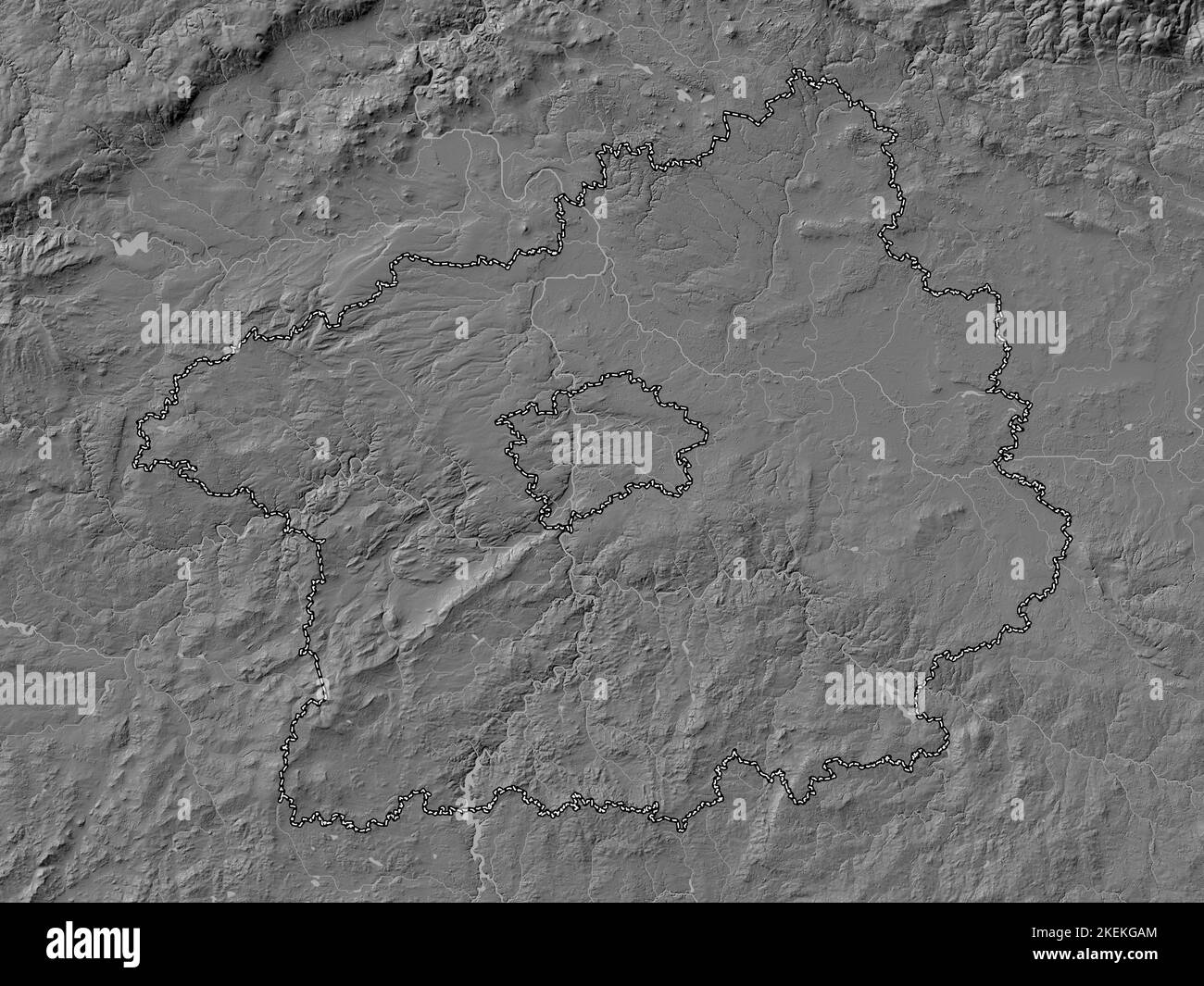 Stredocesky, Region der Tschechischen Republik. Bilevel-Höhenkarte mit Seen und Flüssen Stockfoto