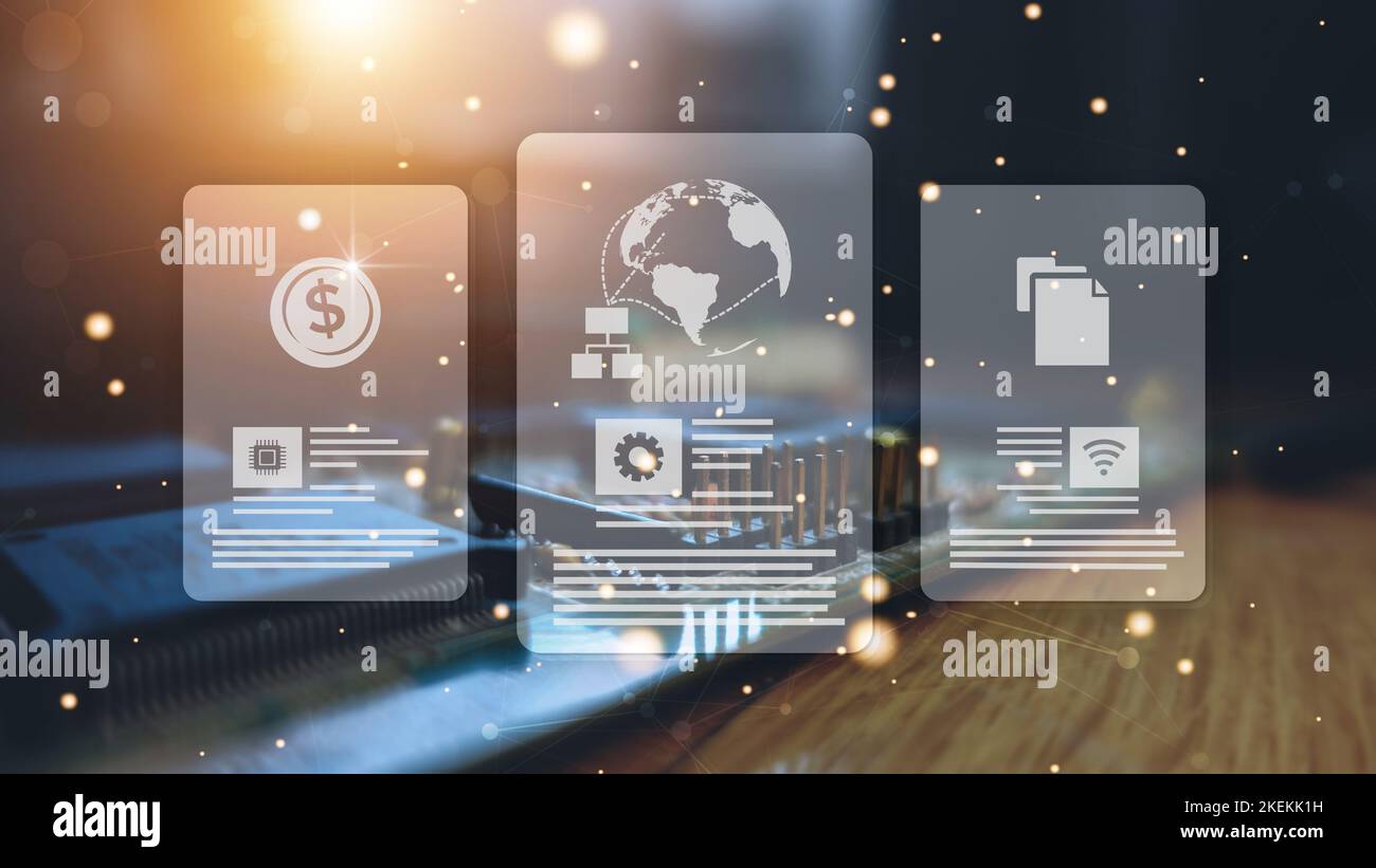 Server-Verschlüsselungsdatenbank und Datenspeicherkonzept. Kontrolle der Cybersicherheit und Cloud-Technologie mit verschlüsseltem Firewall-Schutz. Stockfoto