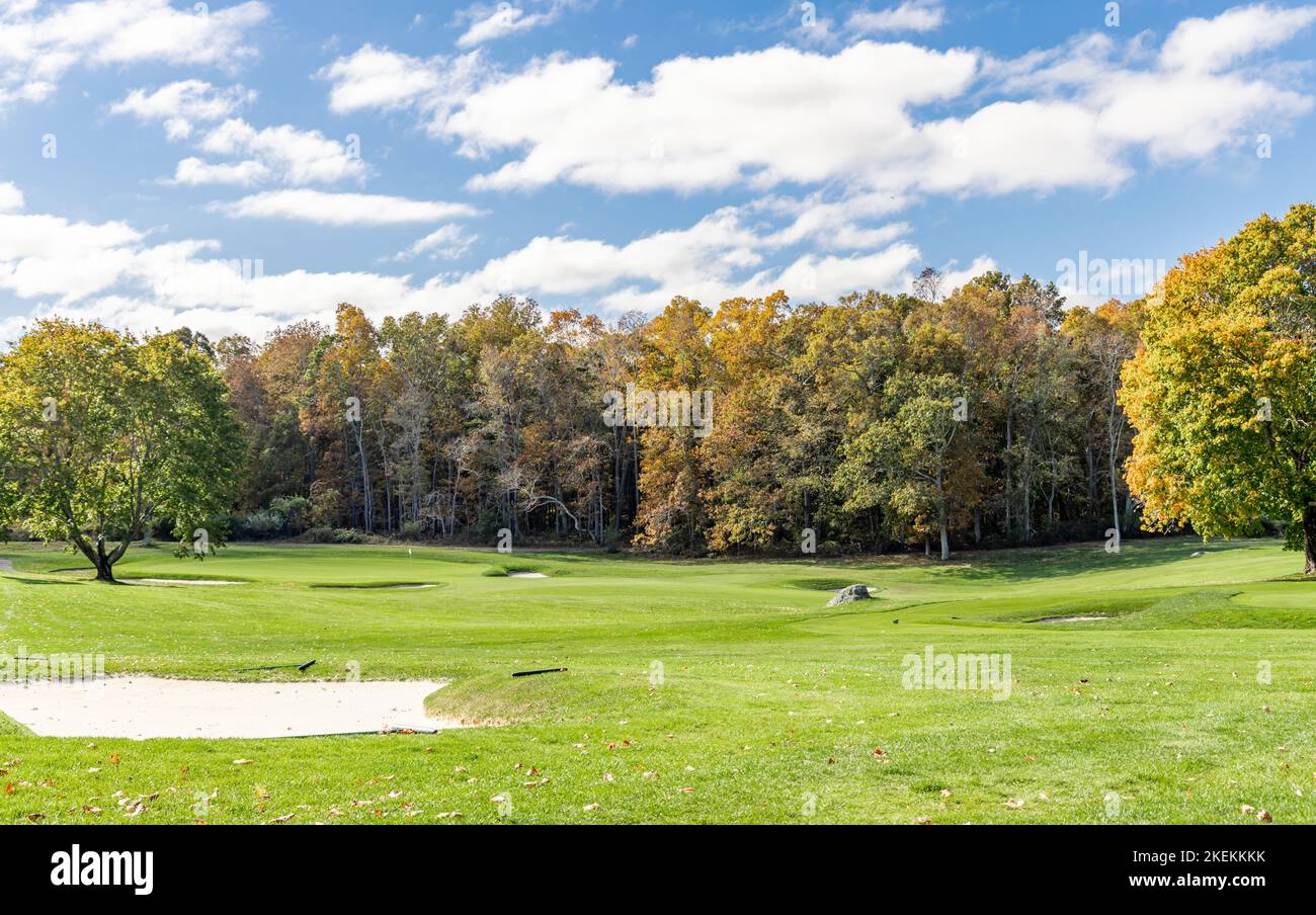 Herbstlandschaft im Gardiner's Bay Country Club Stockfoto