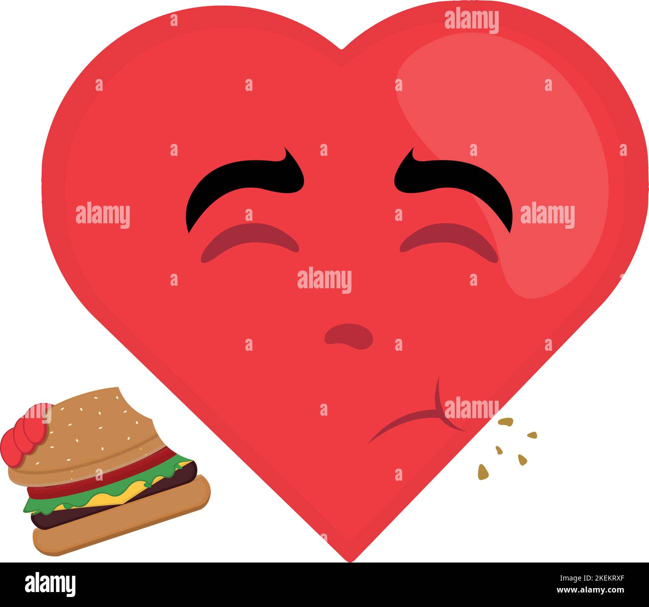 Vektordarstellung des Cartoon-Charakters eines Herzens, das einen Hamburger isst Stock Vektor