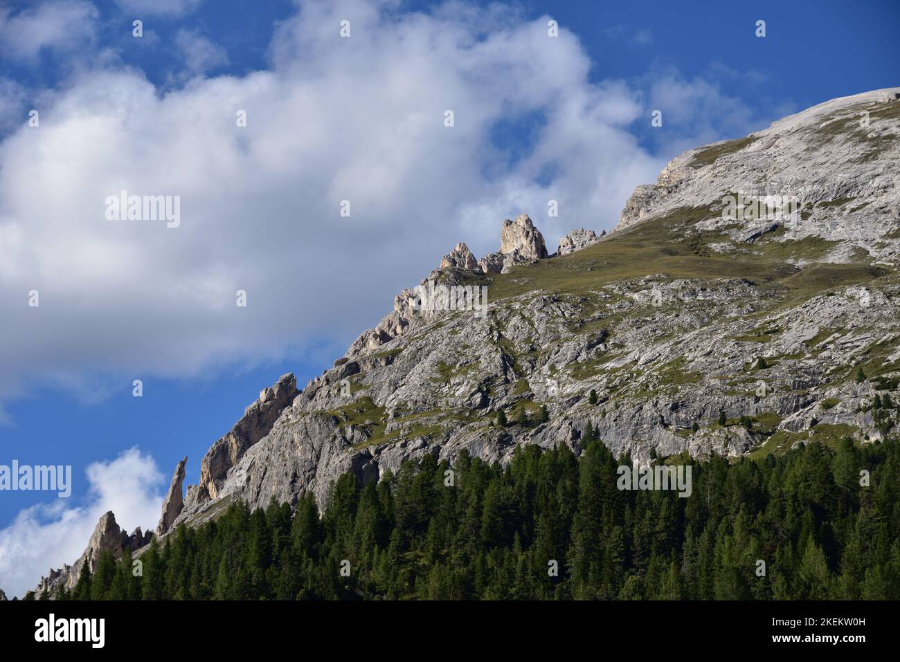Details der Felsen am Fuße des Picco Vallandro, einem Berg, der sich vom Prato Piazza-Hochplateau erhebt Stockfoto