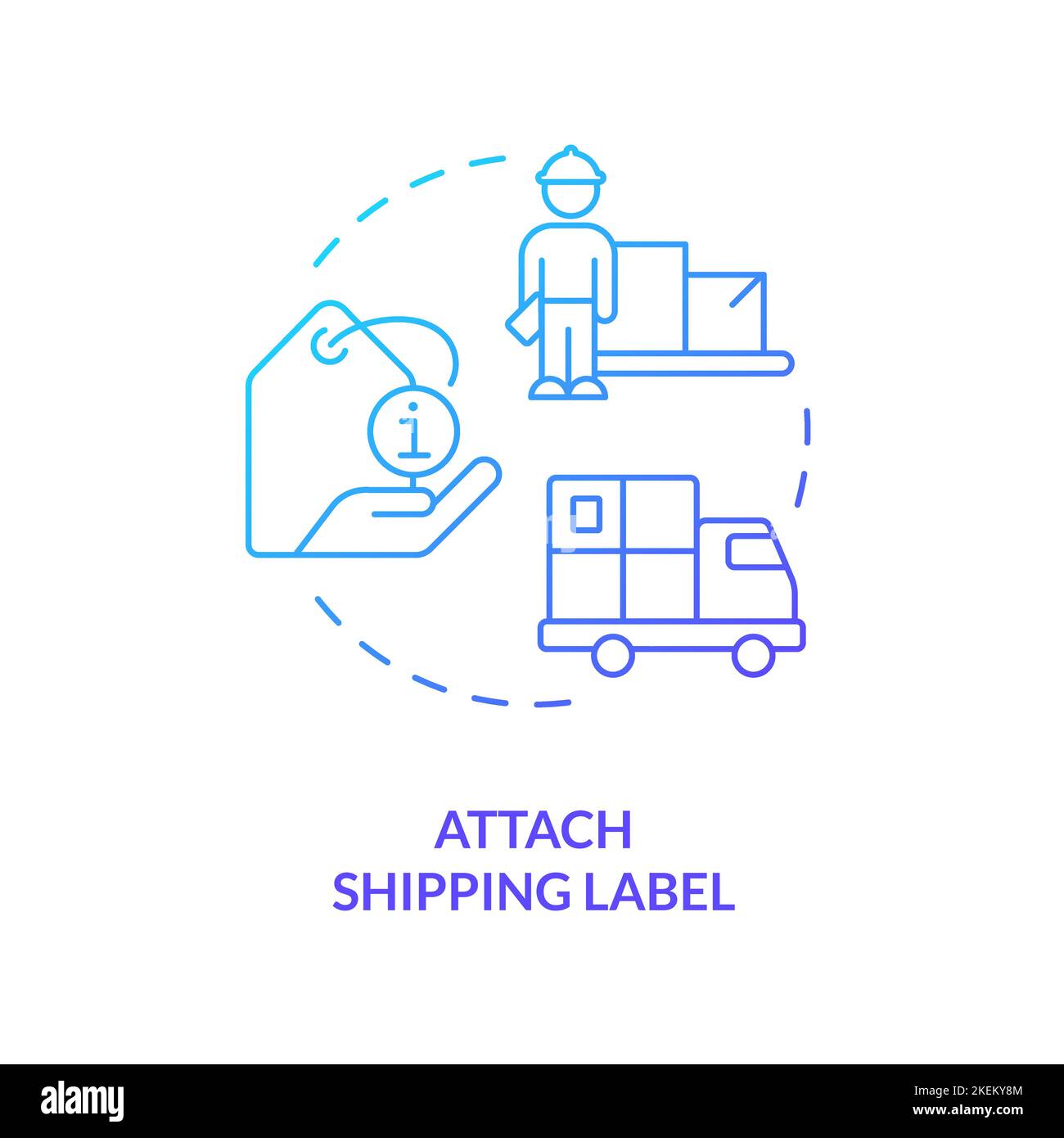 Das blaue Gradientenkonzept-Symbol auf dem Versandetikett anbringen Stock Vektor
