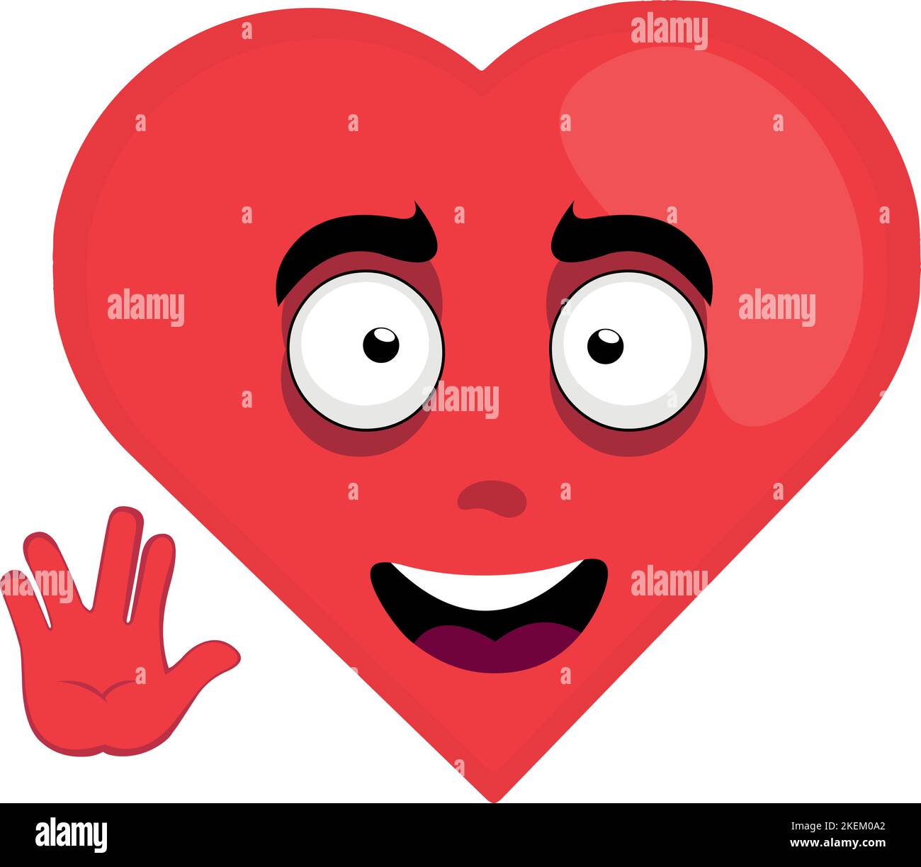 Vector Cartoon Figur Illustration eines Herzens, mit einem glücklichen Ausdruck und dabei den klassischen vulcan grüßen mit seiner Hand Stock Vektor