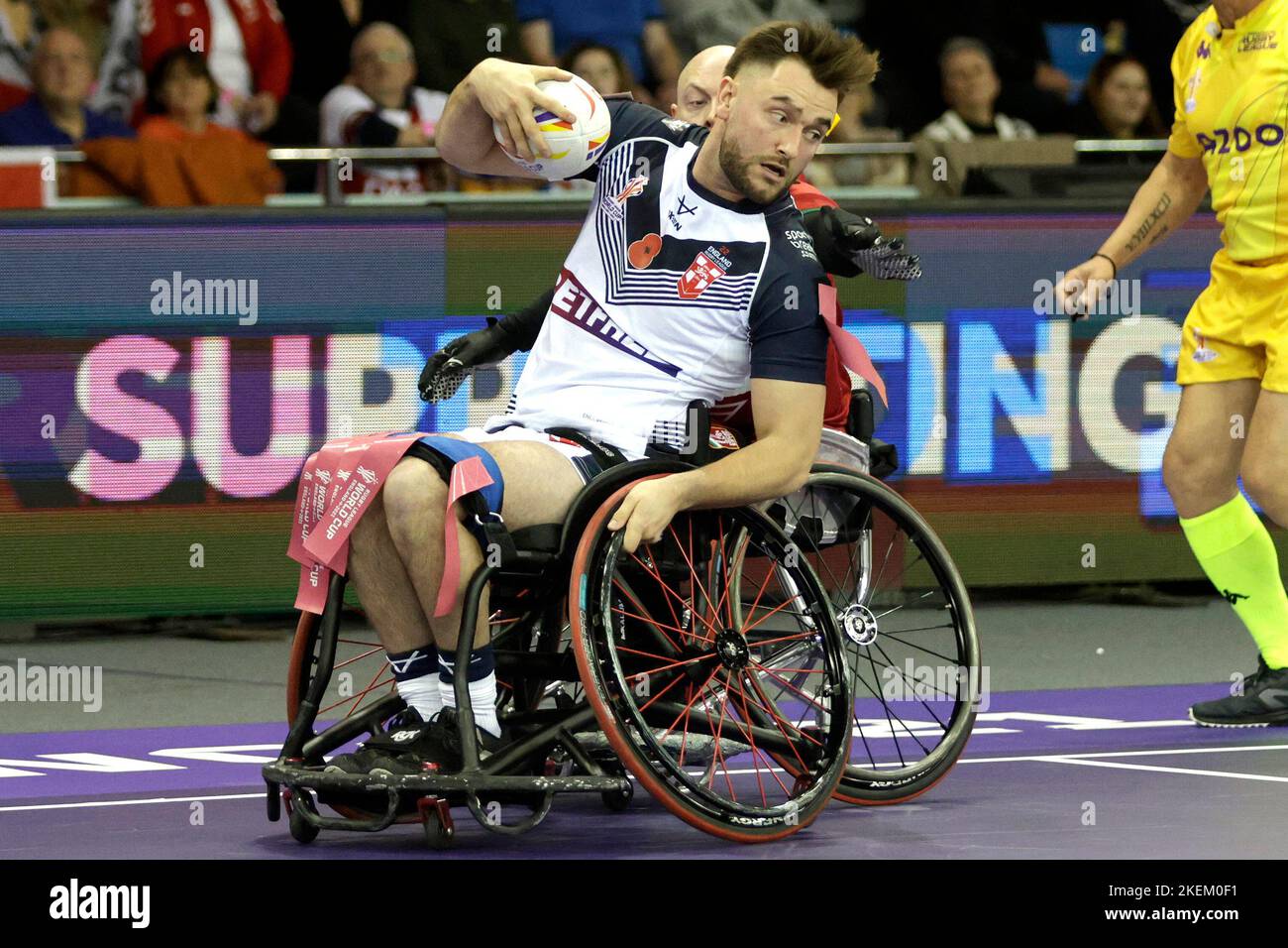 Der englische Joe COYD in Aktion während des Halbfinalspiels der Wheelchair Rugby League im Eis Sheffield. Bilddatum: Sonntag, 13. November 2022. Stockfoto