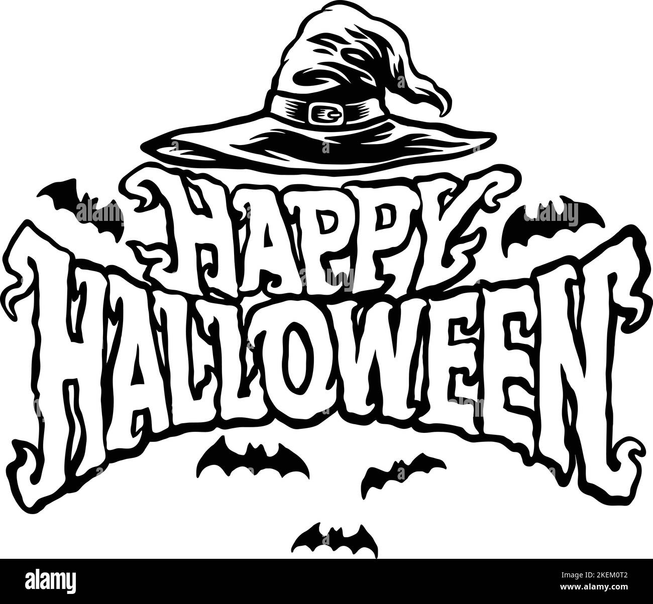 Skizzieren Happy Halloween Hexenhut Clipart Vektor-Illustrationen für Ihre Arbeit Logo, Merchandise T-Shirt, Aufkleber und Label-Designs, Poster Stock Vektor
