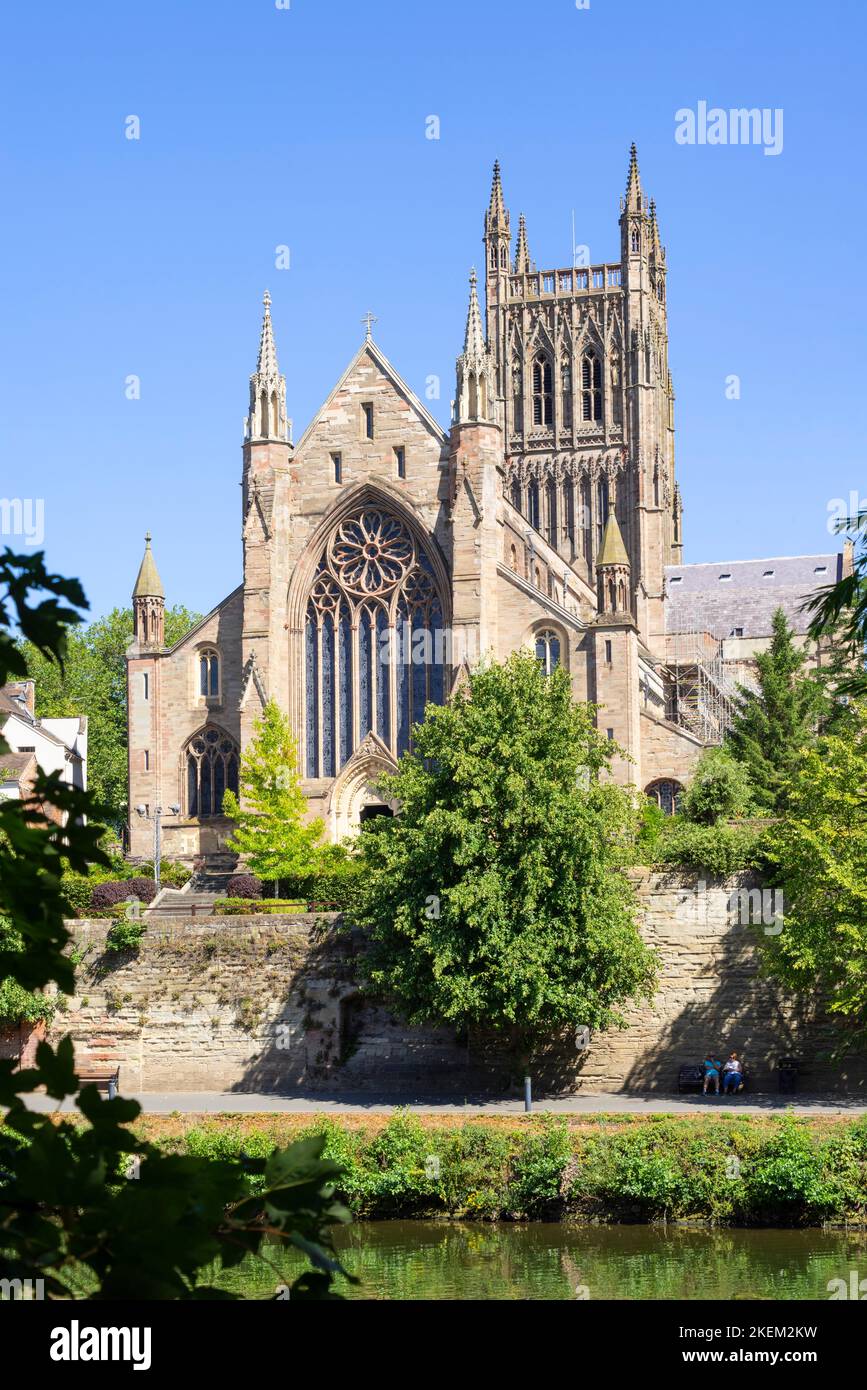 Worcester Cathedral River Severn Worcester Cathedral Worcester Worcestershire England GB Europa Stockfoto