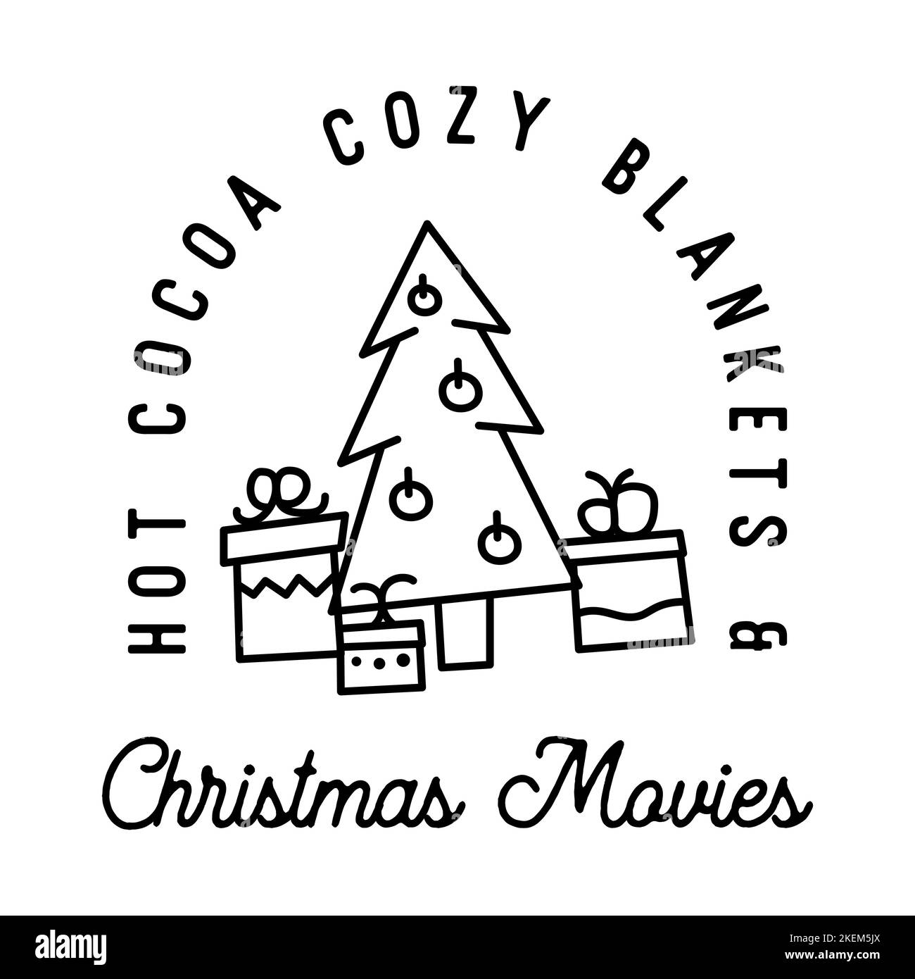 Mountain Camping weihnachten Abzeichen Design mit in Linie Art-Stil und Zitat heißen Kakao. Grafiken mit Reiselogo. Stock-Vektor-Etikett Stock Vektor