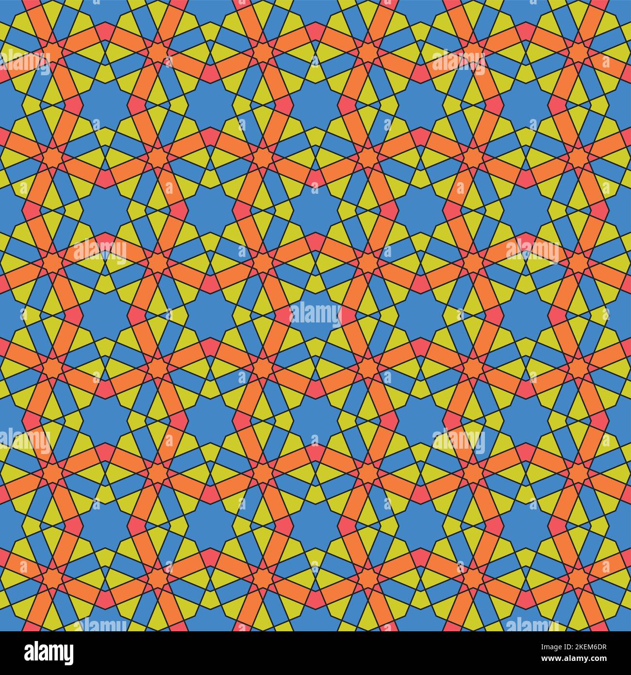 Nahtlose geometrische Ornament auf der Grundlage der traditionellen islamischen Kunst.Blau, orange Farben. Tolles Design für Stoff, Textil, Abdeckung, Geschenkpapier, Hintergrund. Stock Vektor